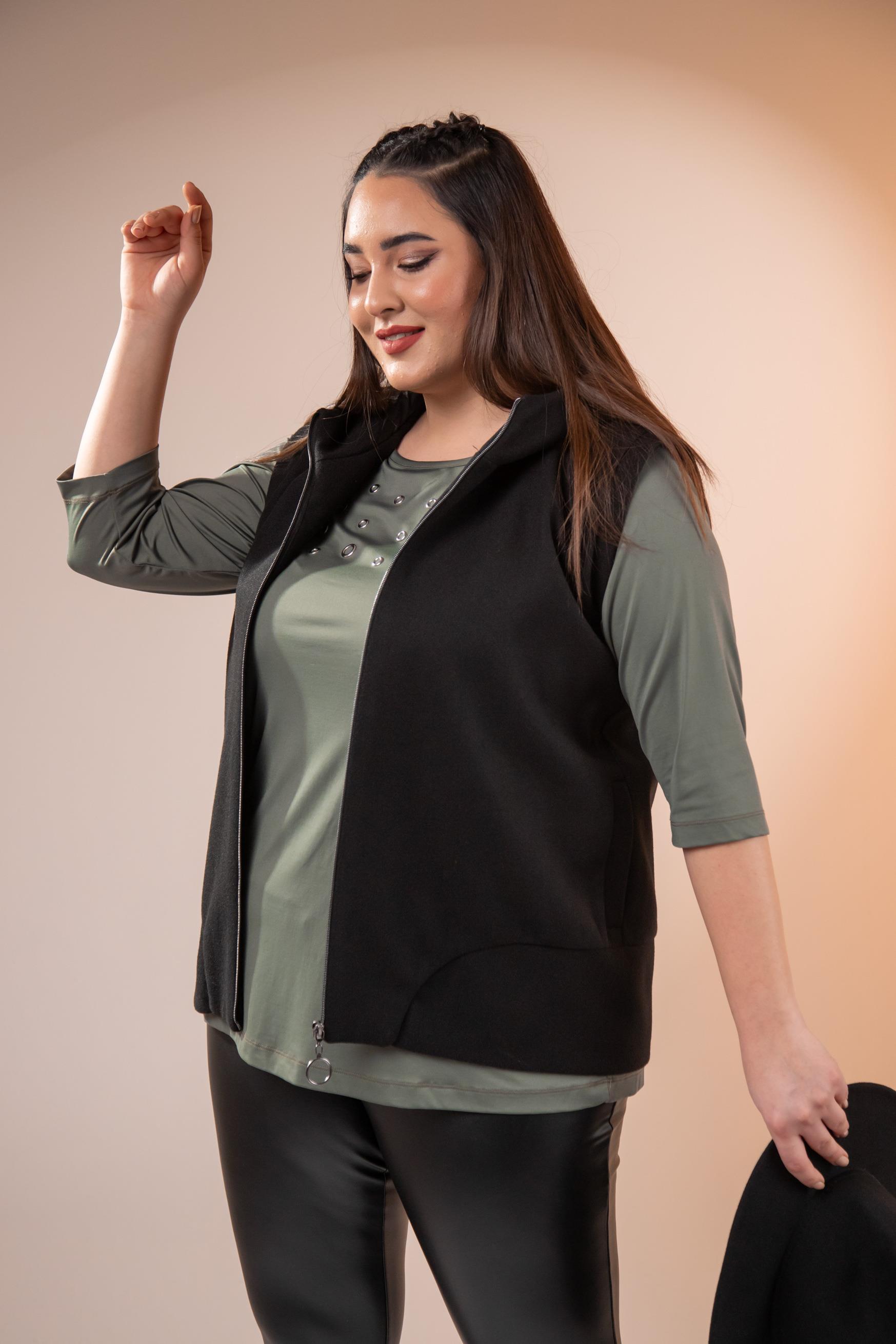 Büyük Beden 122153 Kaşe Yelek  Siyah