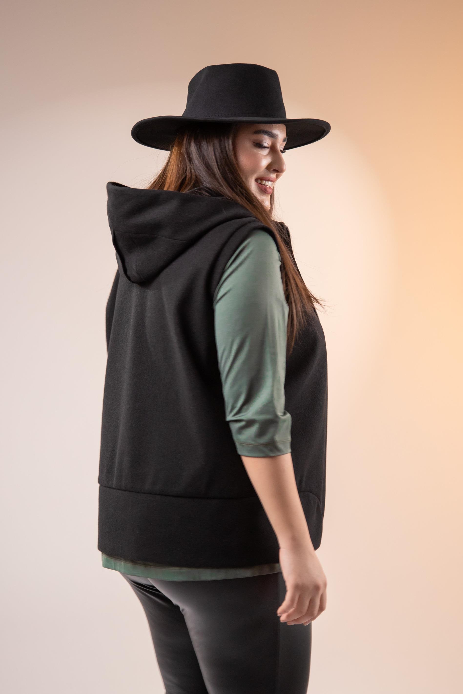 Büyük Beden 122153 Kaşe Yelek  Siyah