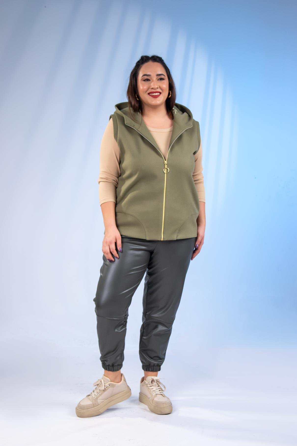 Büyük Beden 122153 Kaşe Yelek  Yeşil