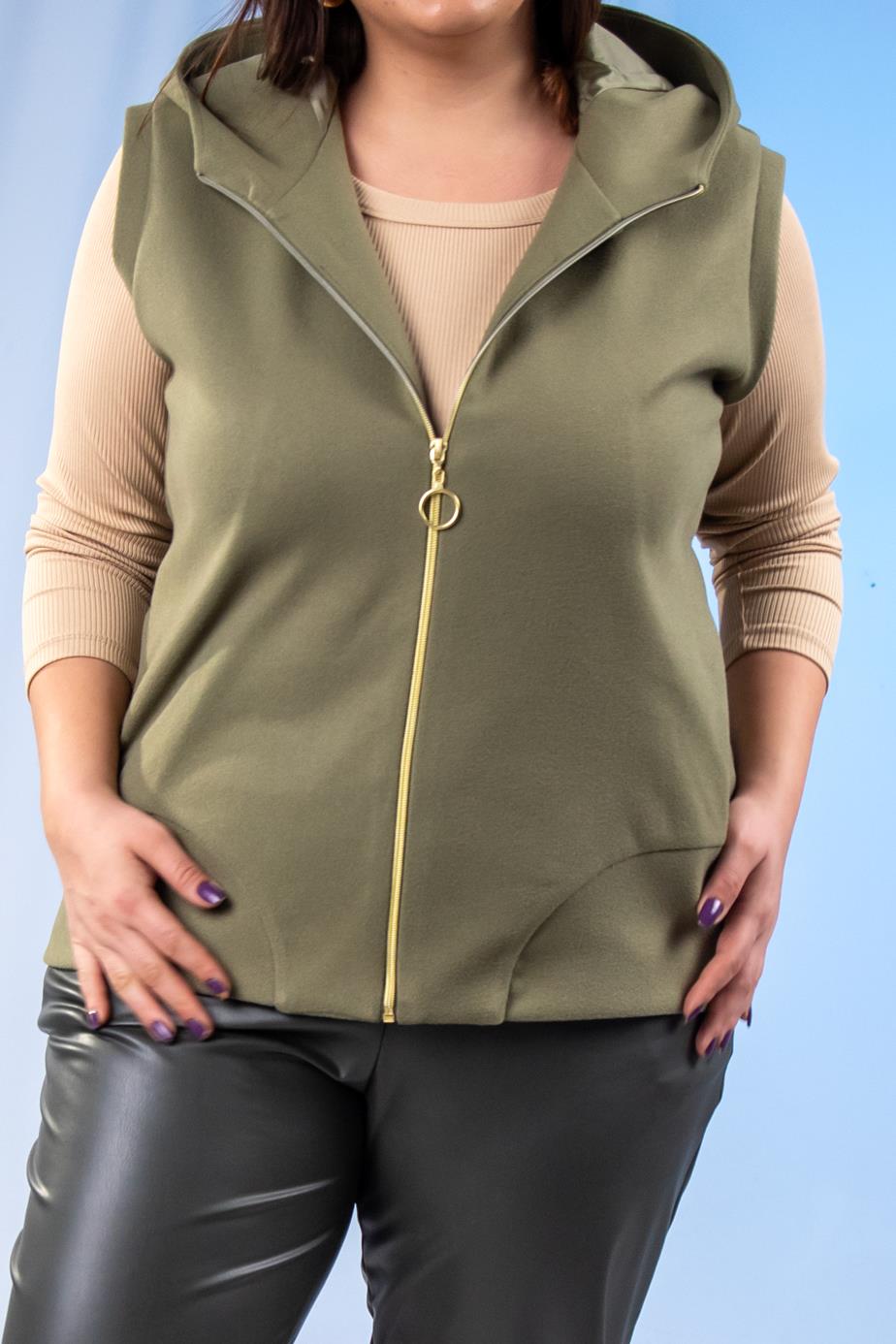 Büyük Beden 122153 Kaşe Yelek  Yeşil