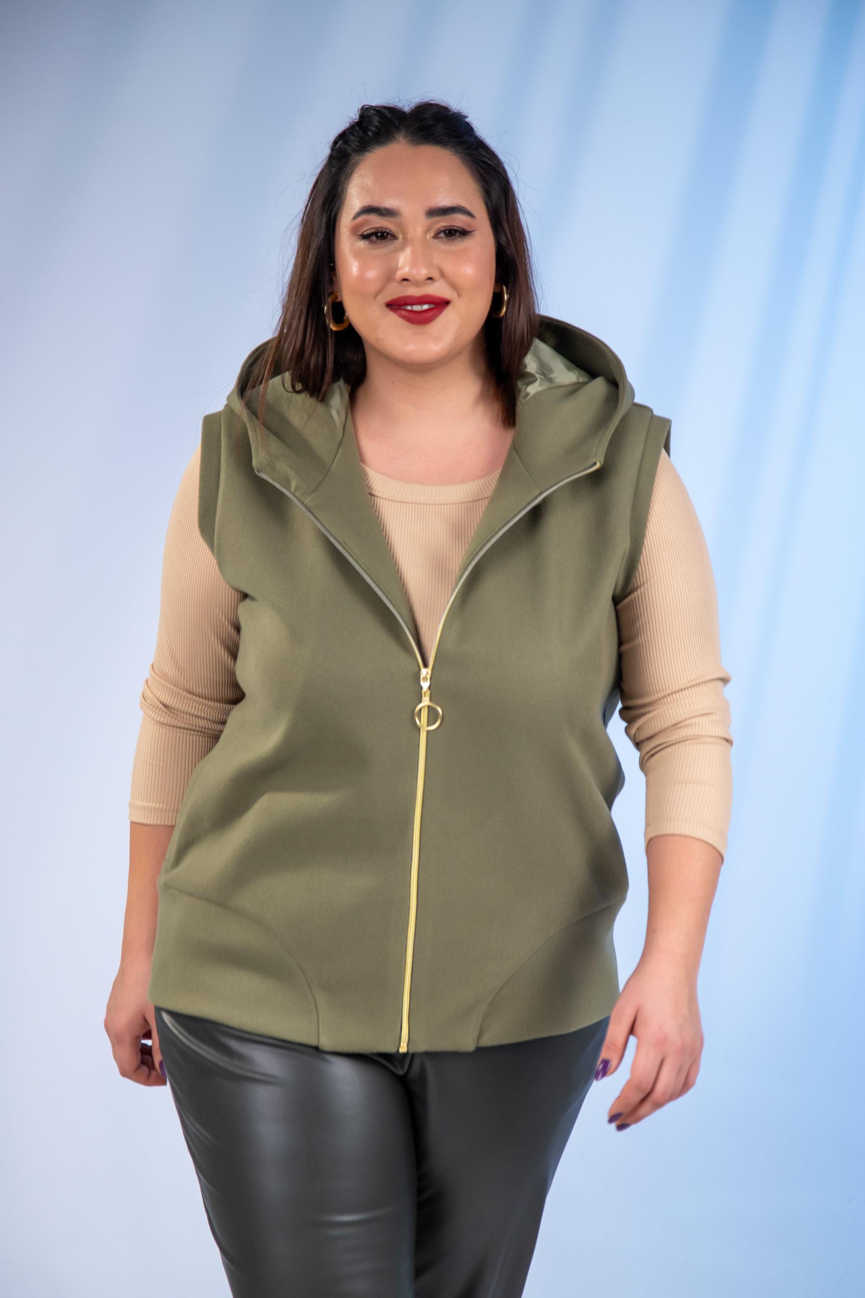 Büyük Beden 122153 Kaşe Yelek  Yeşil