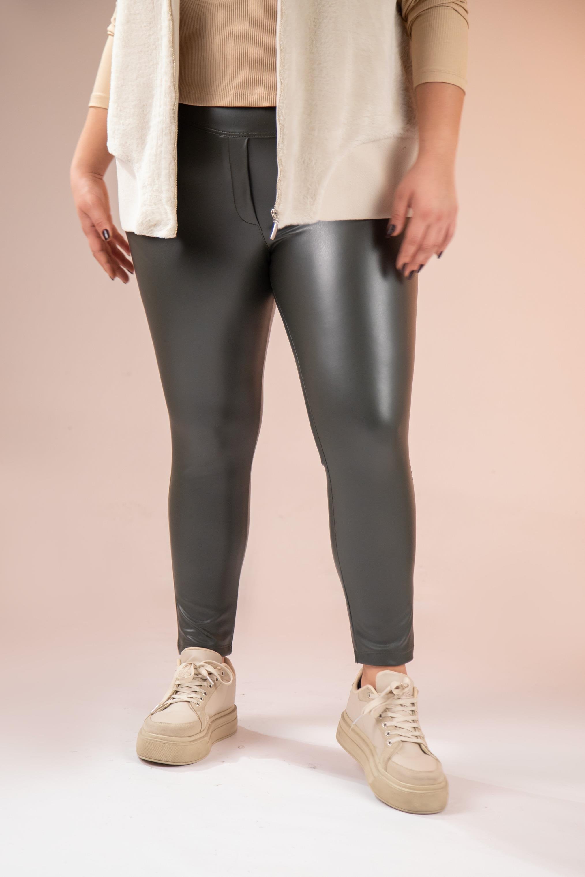 Büyük Beden 122155 Deri Tayt  Hakı