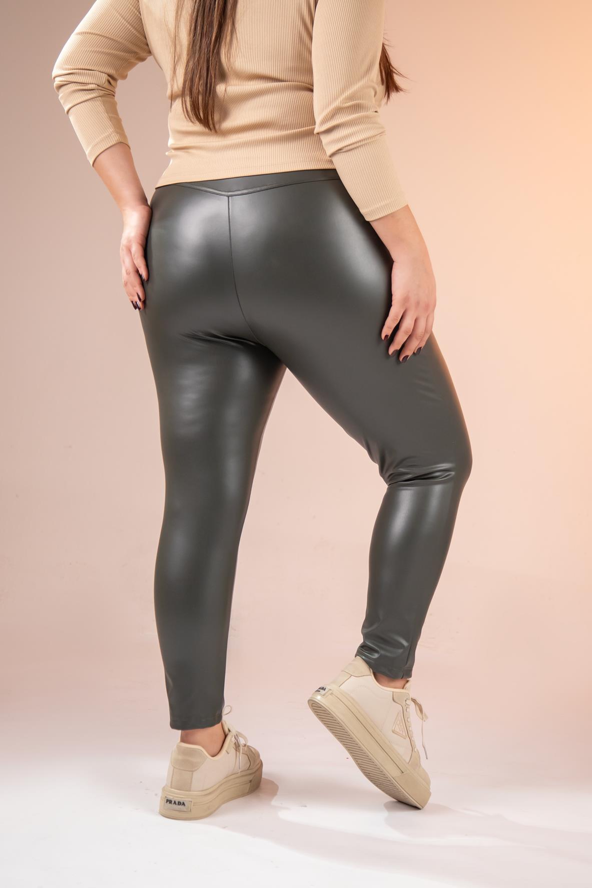 Büyük Beden 122155 Deri Tayt  Hakı