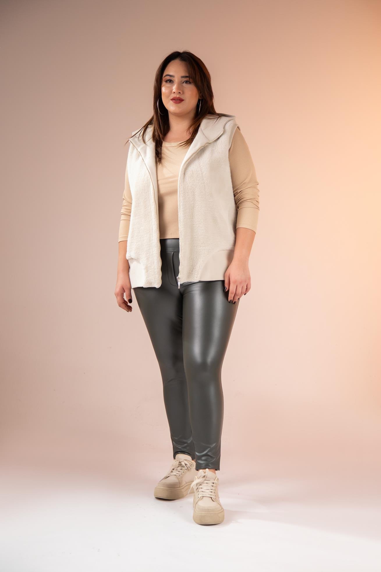 Büyük Beden 122155 Deri Tayt  Hakı