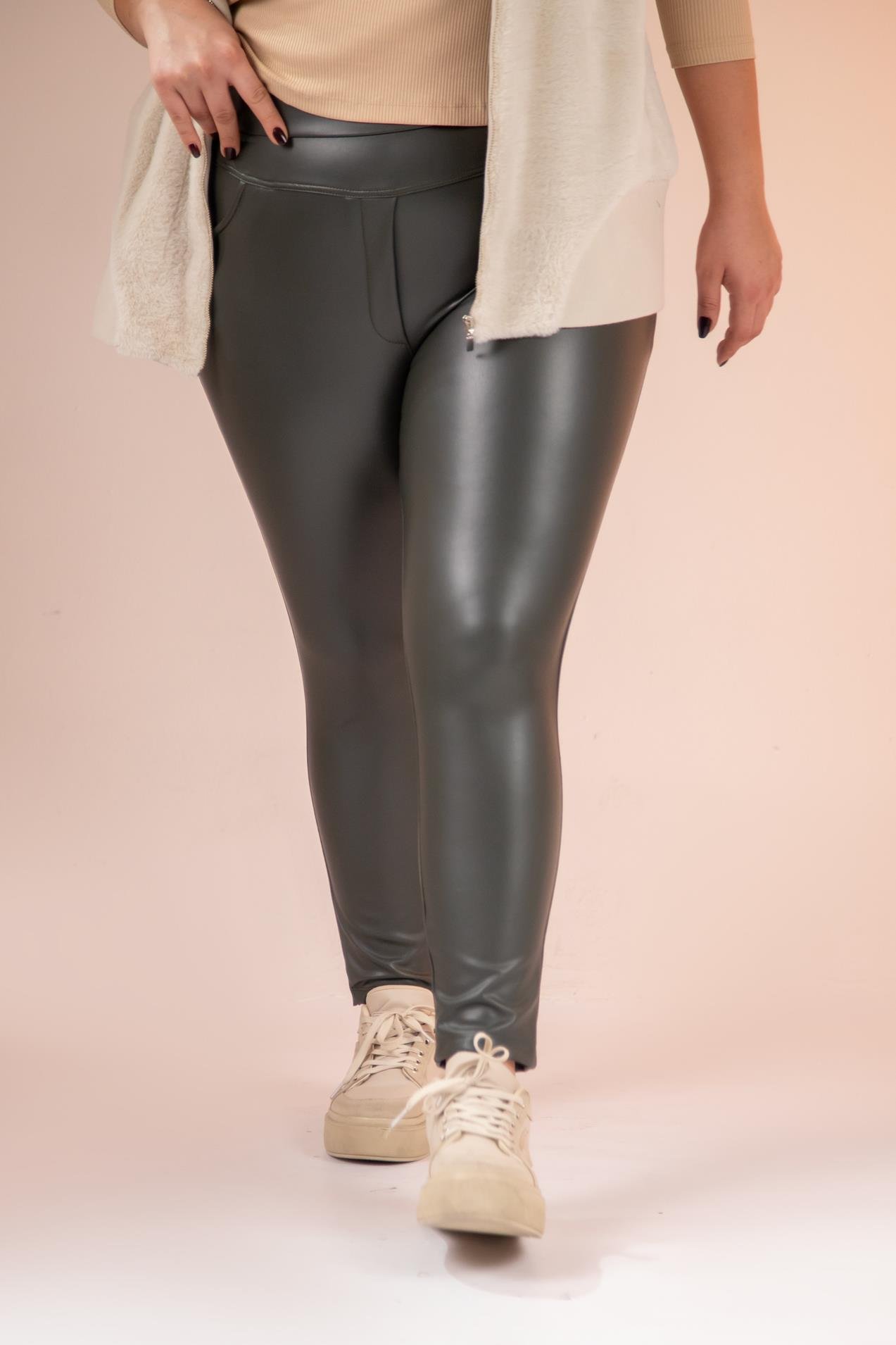 Büyük Beden 122155 Deri Tayt  Hakı