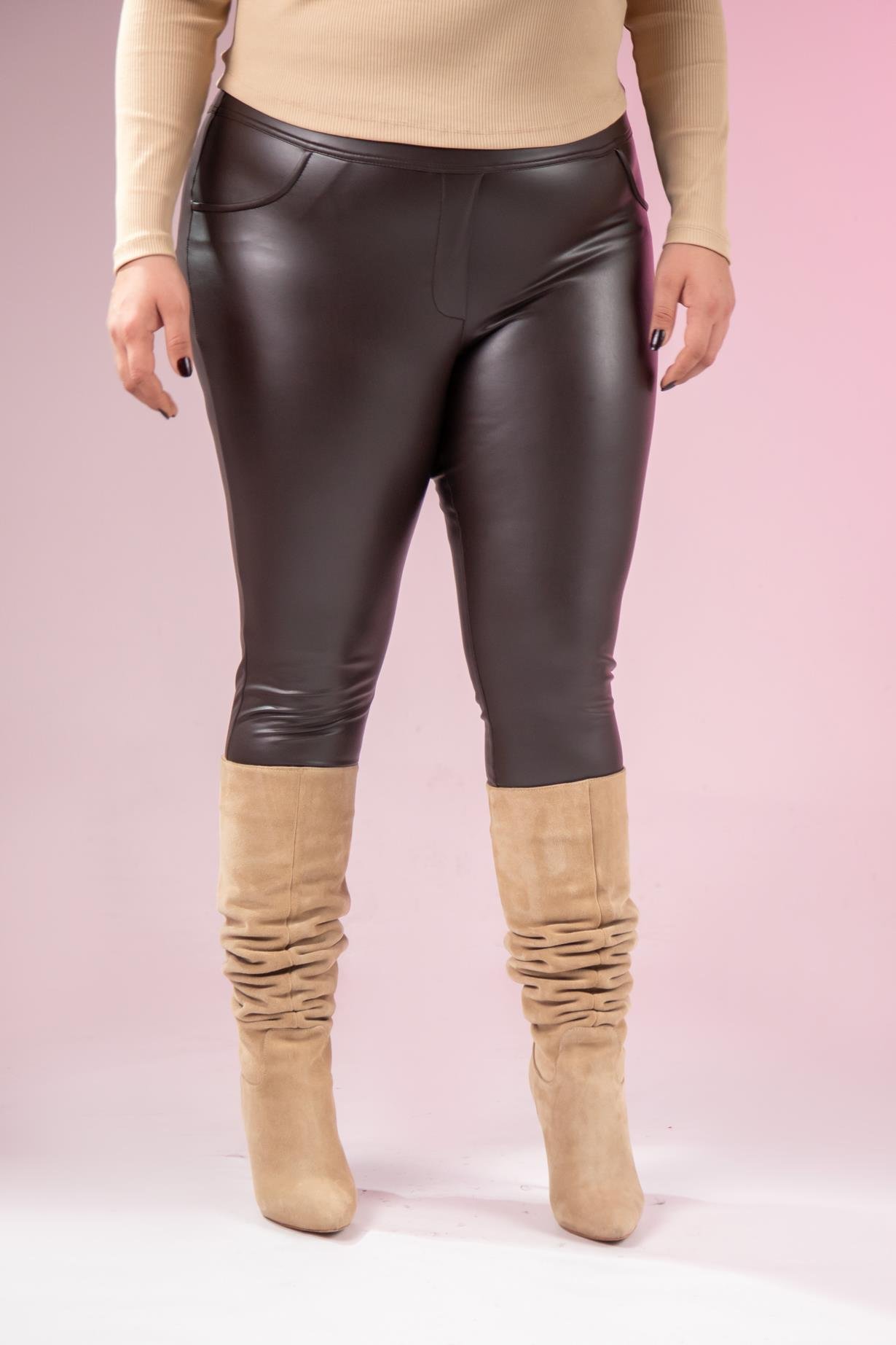 Büyük Beden 122155 Deri Tayt  Kahverengı