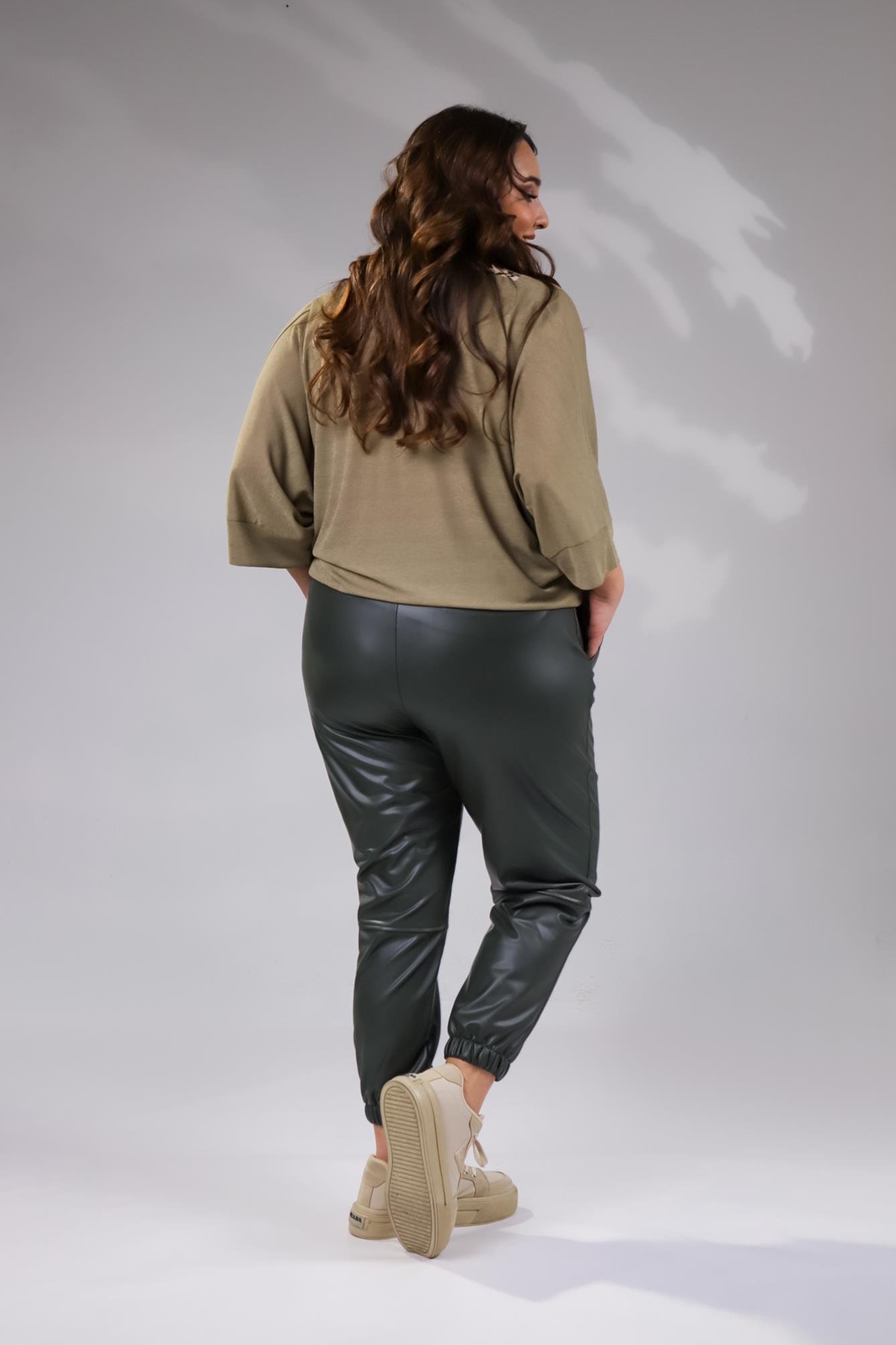 Büyük Beden 122160 Deri Pantolon  Hakı