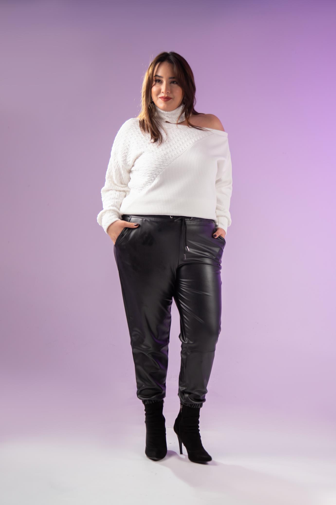 Büyük Beden 122160 Deri Pantolon  Siyah