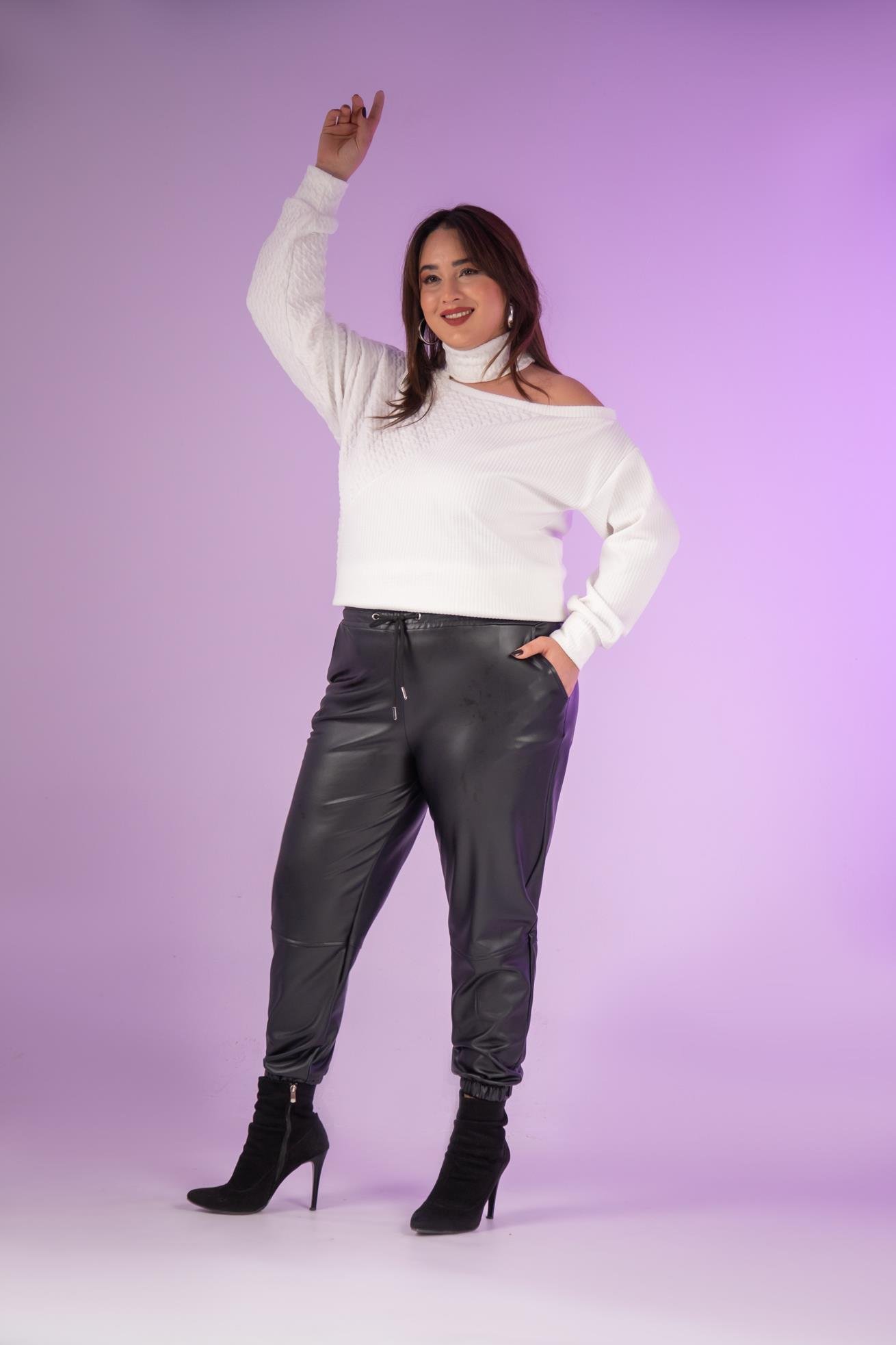 Büyük Beden 122160 Deri Pantolon  Siyah