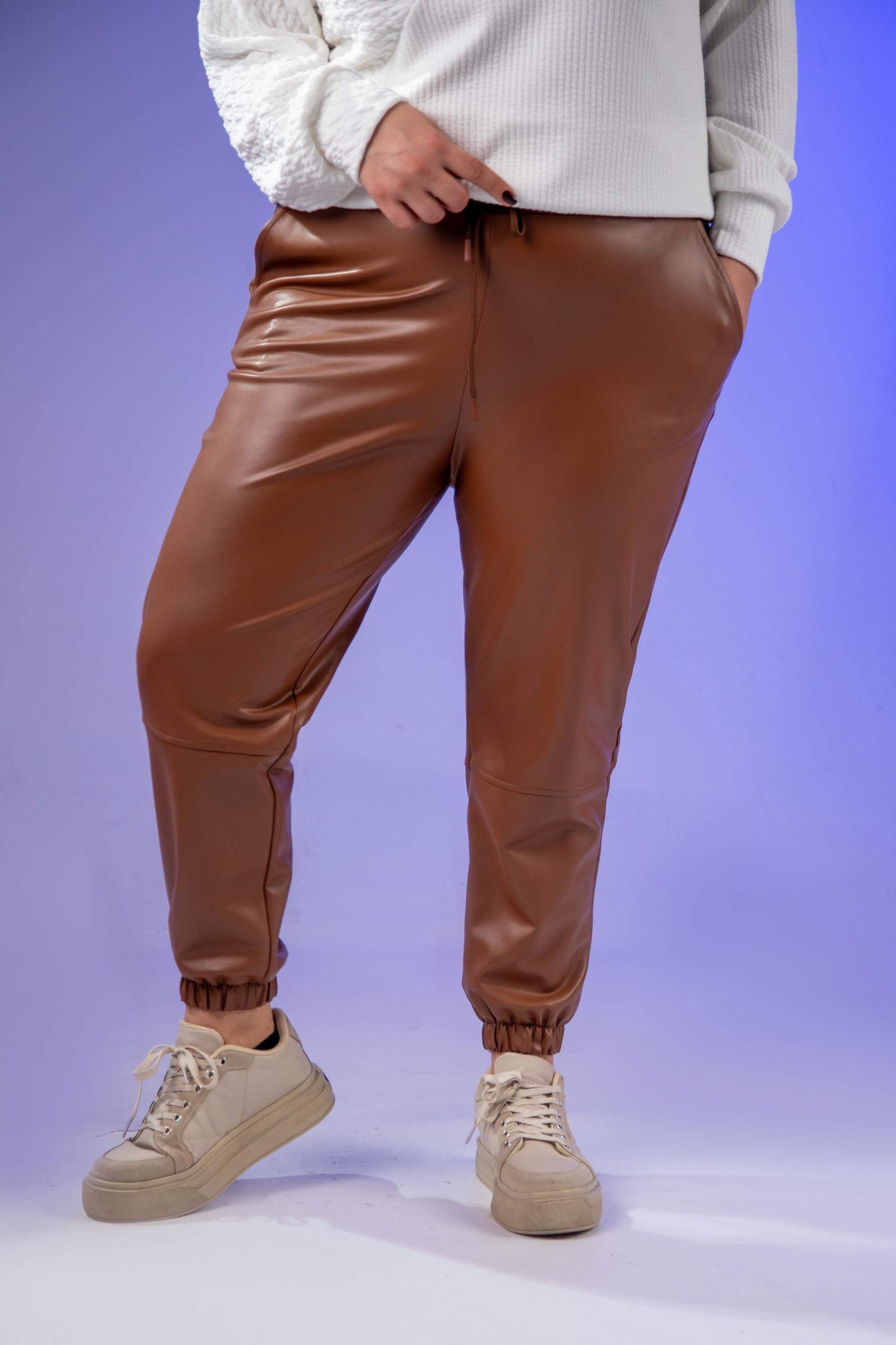 Büyük Beden 122160 Deri Pantolon  Taba