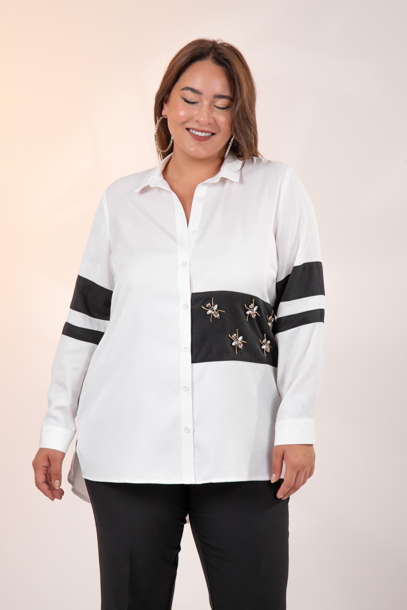 Büyük Beden 1221862 Garnili Gömlek Beyaz