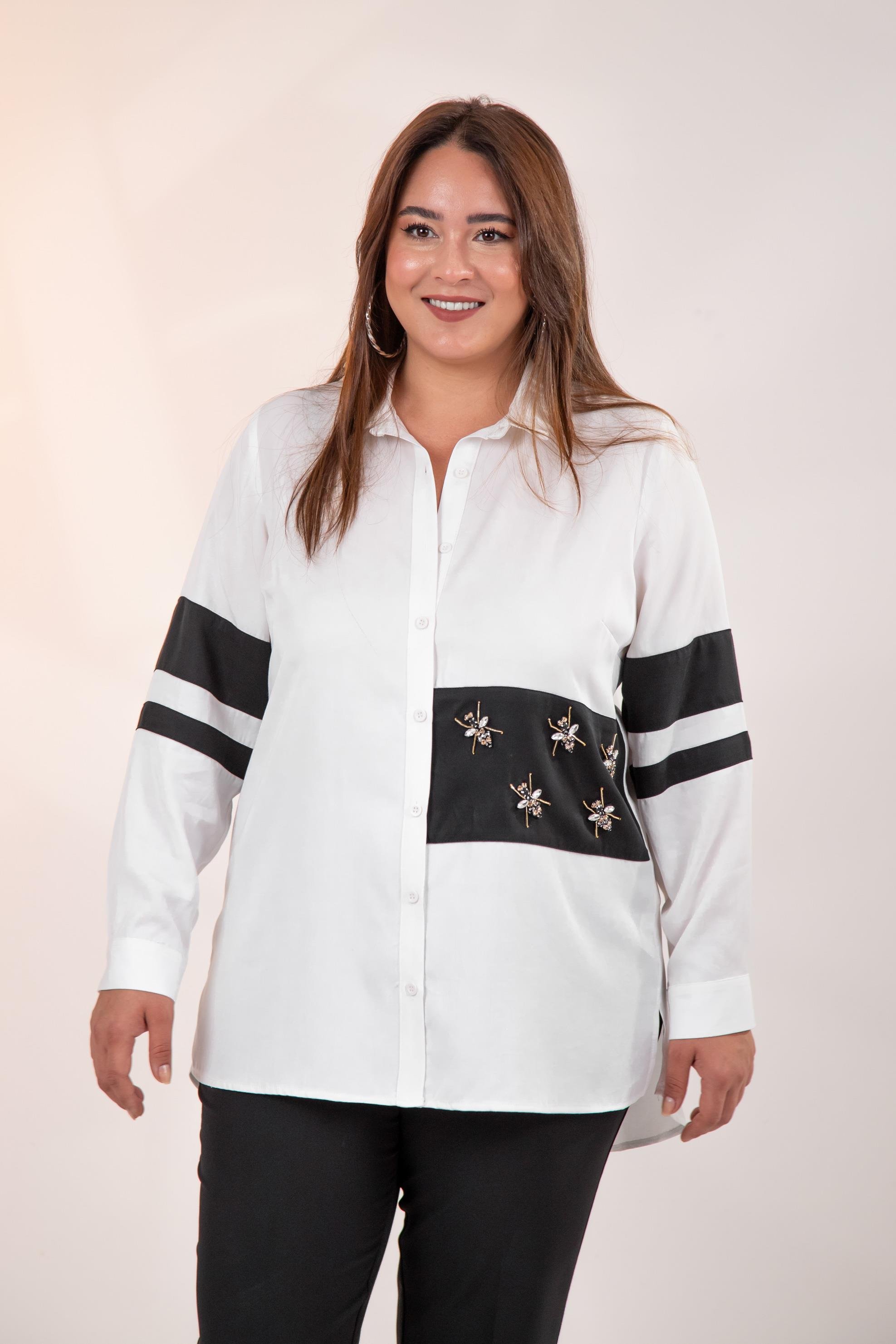 Büyük Beden 1221862 Garnili Gömlek Beyaz