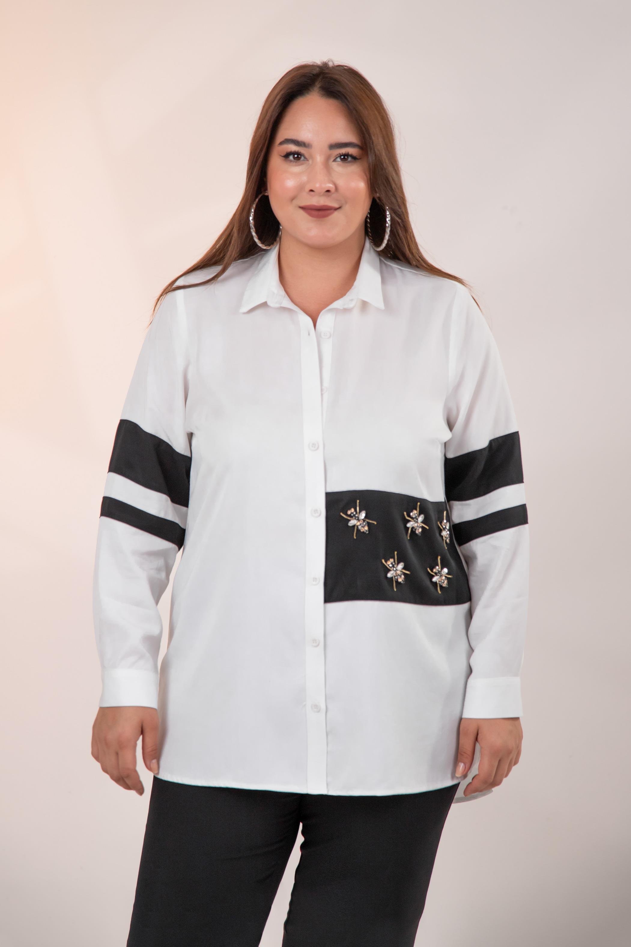 Büyük Beden 1221862 Garnili Gömlek Beyaz