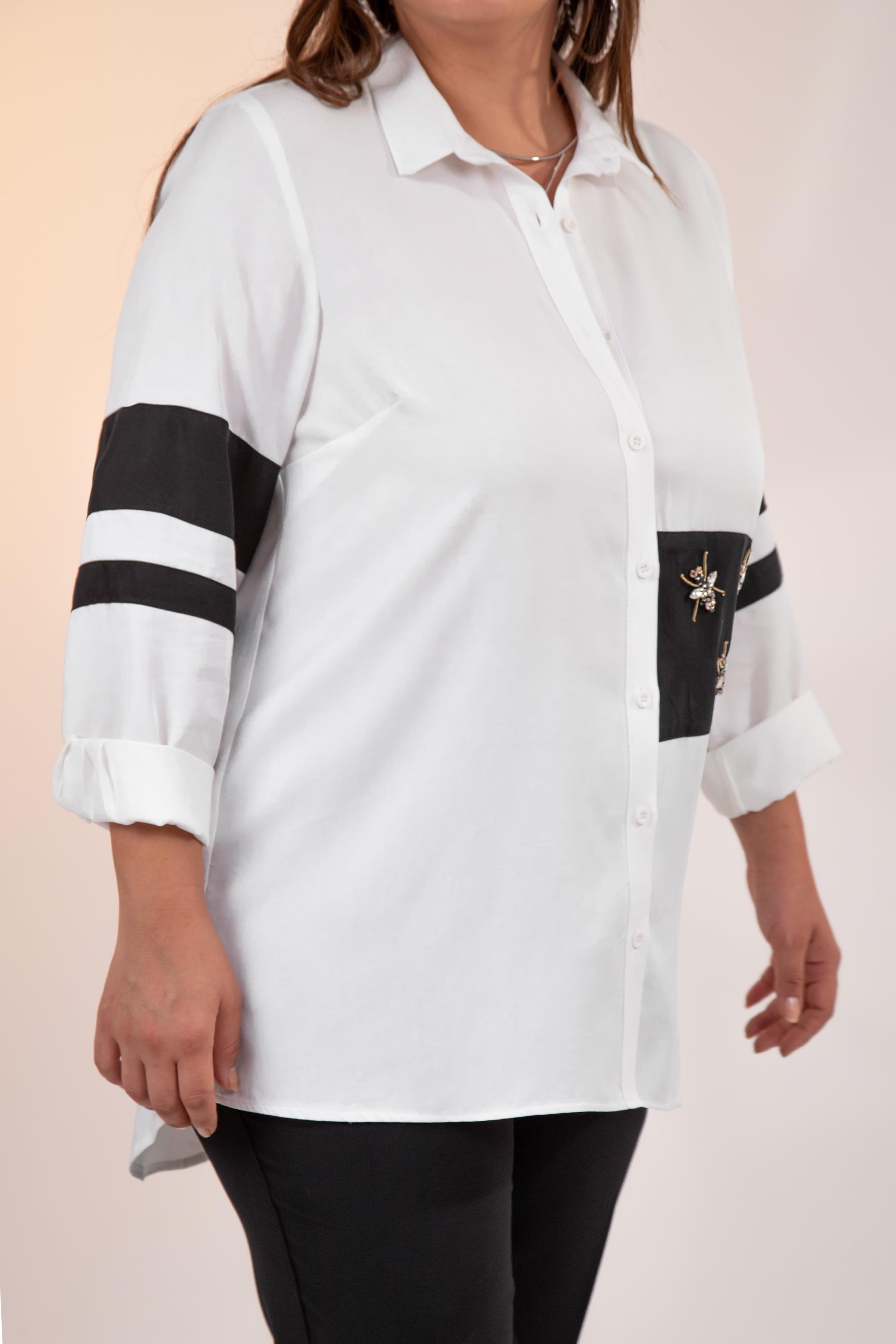 Büyük Beden 1221862 Garnili Gömlek Beyaz