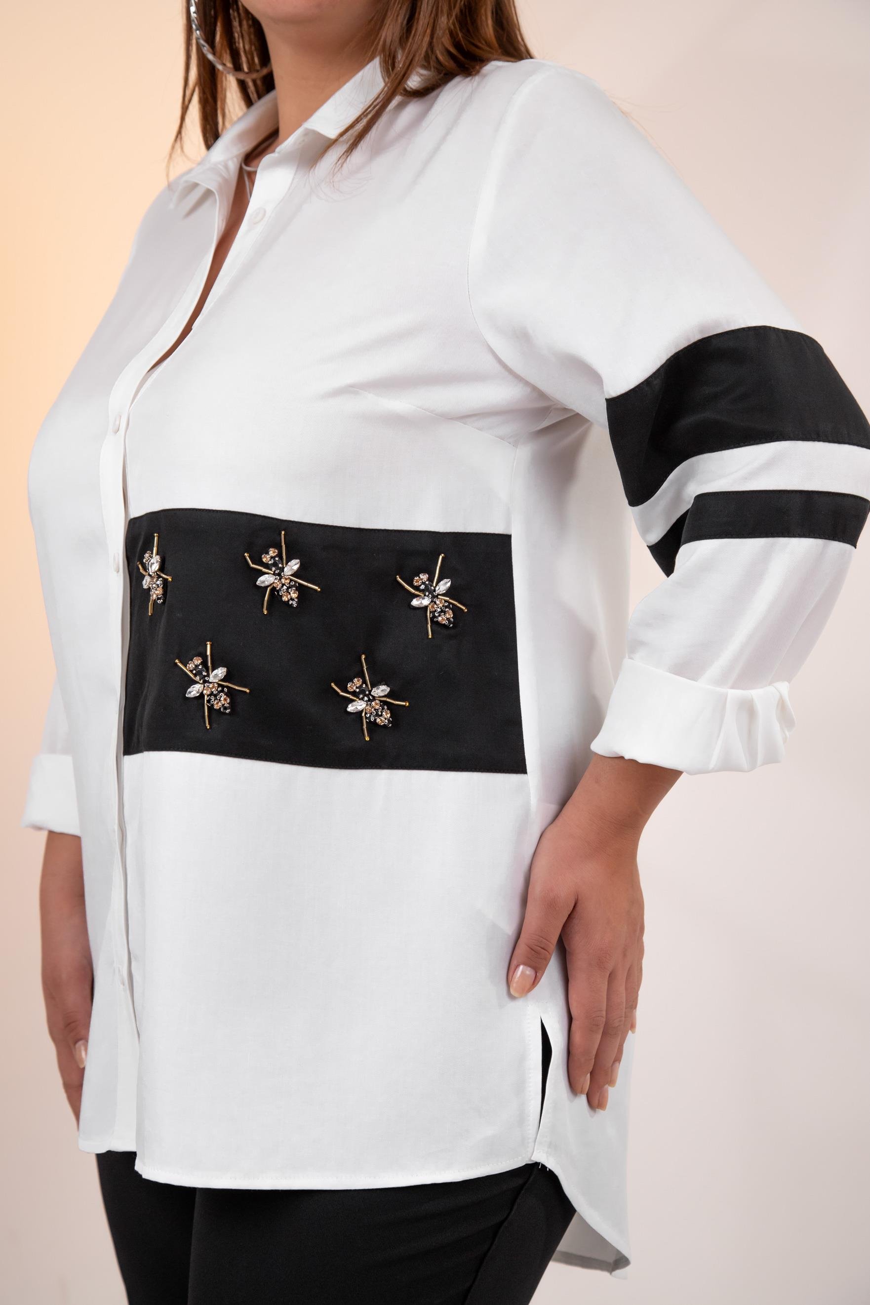 Büyük Beden 1221862 Garnili Gömlek Beyaz