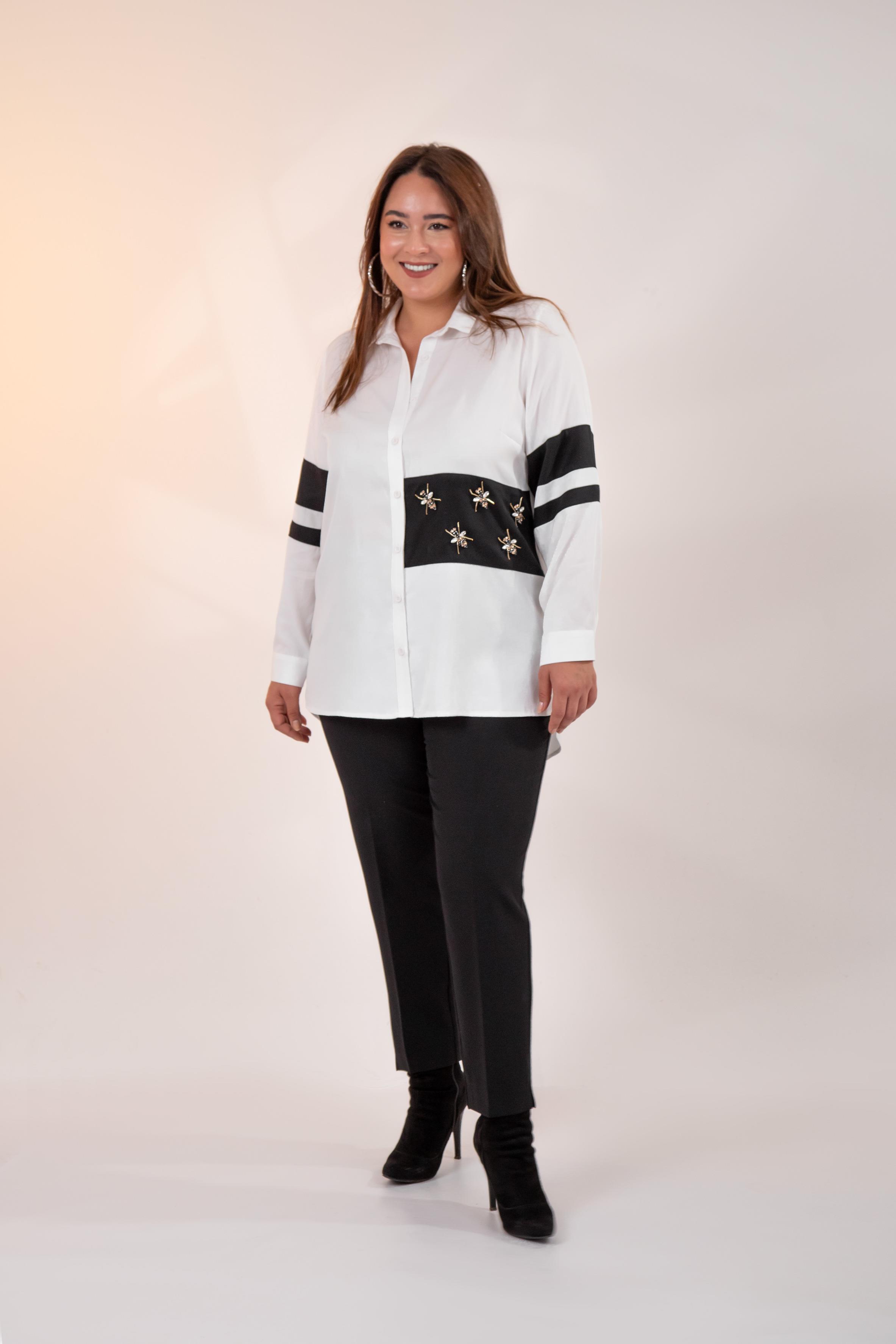 Büyük Beden 1221862 Garnili Gömlek Beyaz