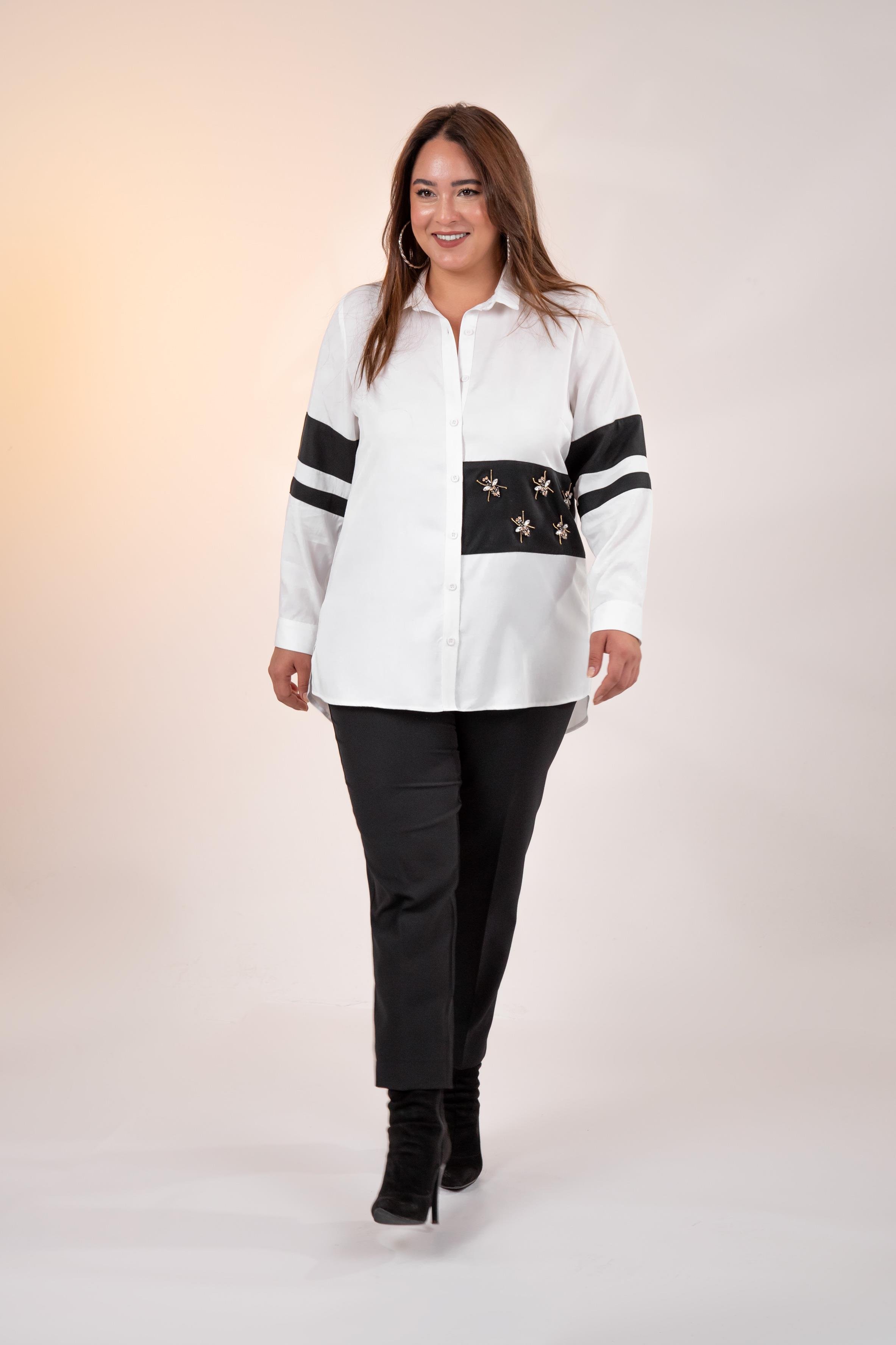 Büyük Beden 1221862 Garnili Gömlek Beyaz