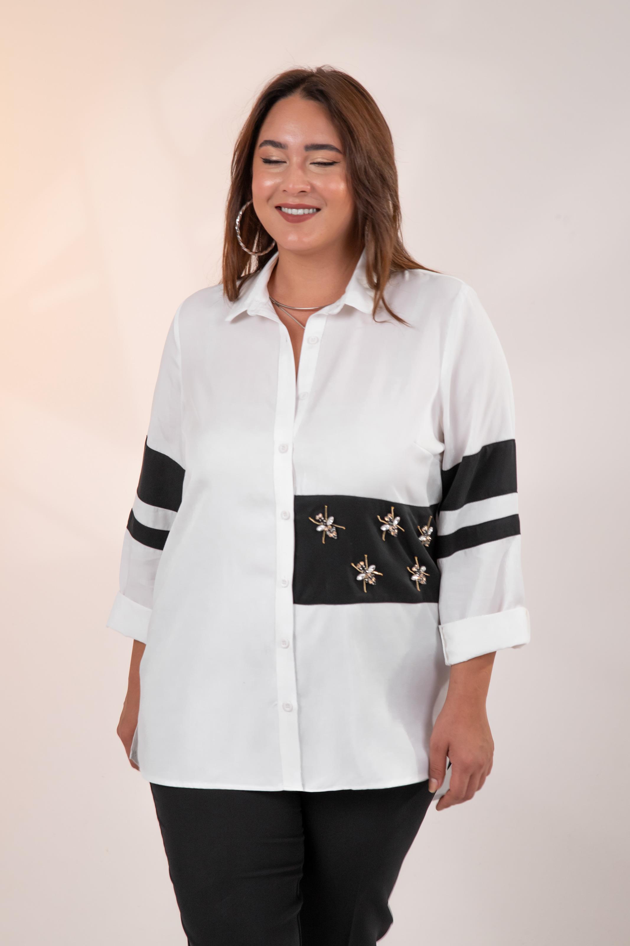 Büyük Beden 1221862 Garnili Gömlek Beyaz