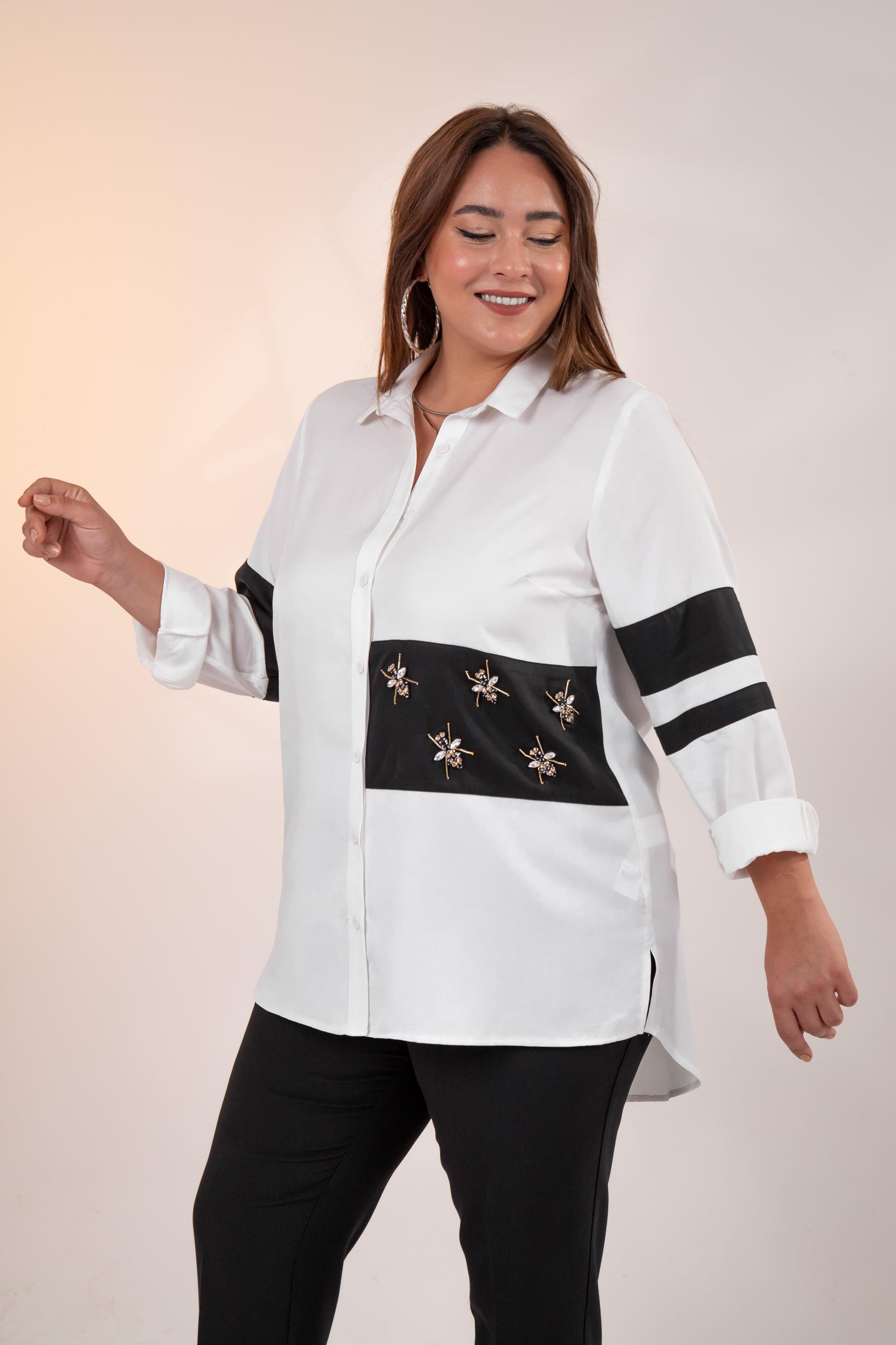 Büyük Beden 1221862 Garnili Gömlek Beyaz