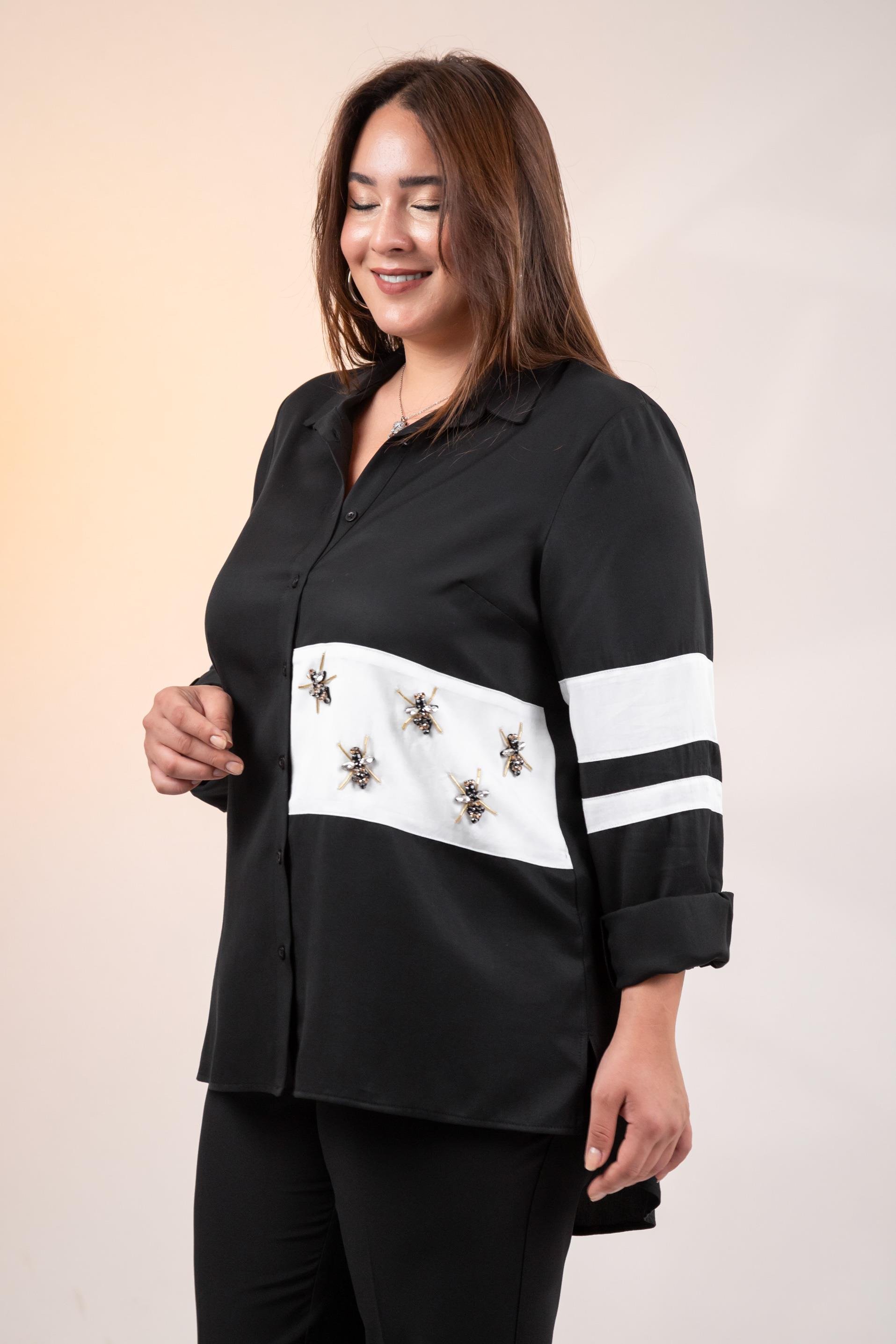 Büyük Beden 1221862 Garnili Gömlek Siyah