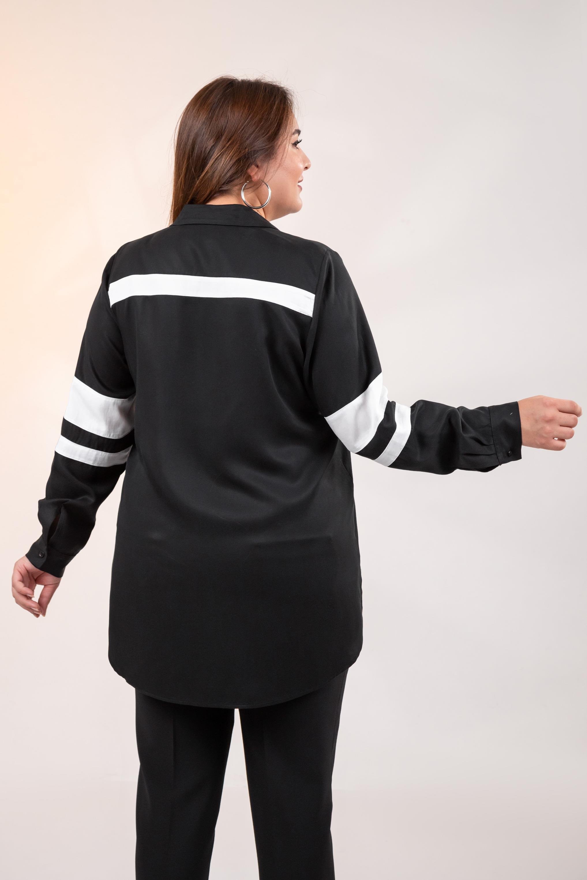 Büyük Beden 1221862 Garnili Gömlek Siyah