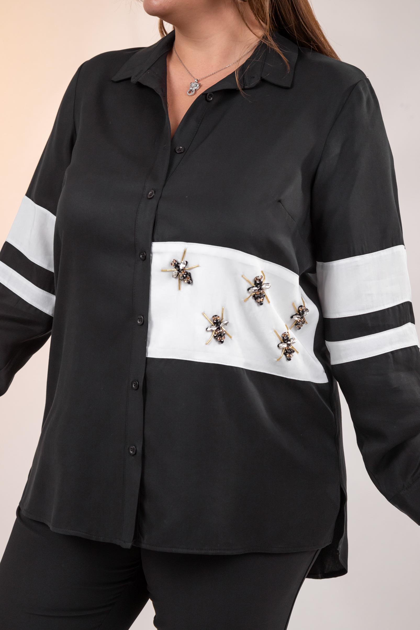 Büyük Beden 1221862 Garnili Gömlek Siyah