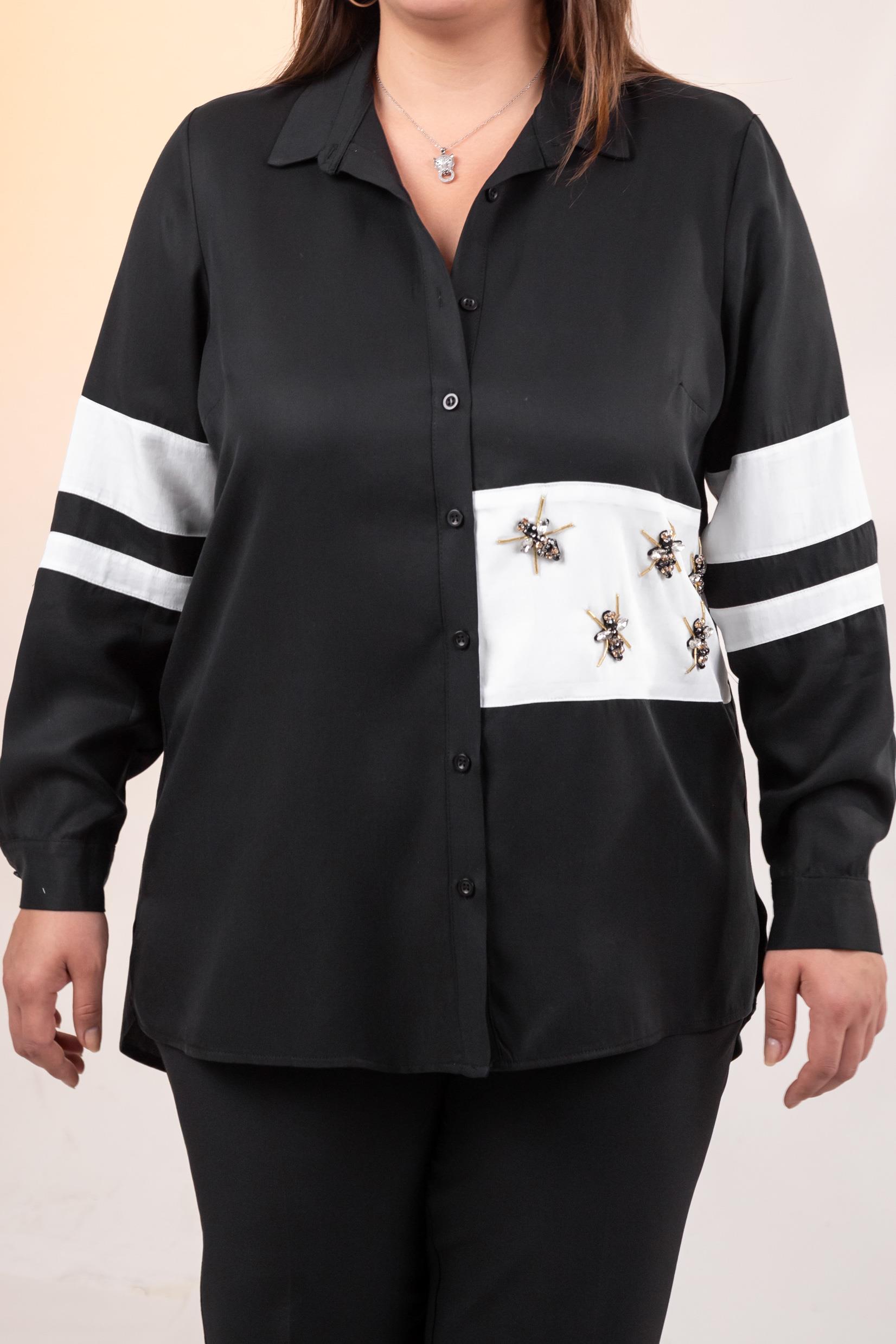 Büyük Beden 1221862 Garnili Gömlek Siyah