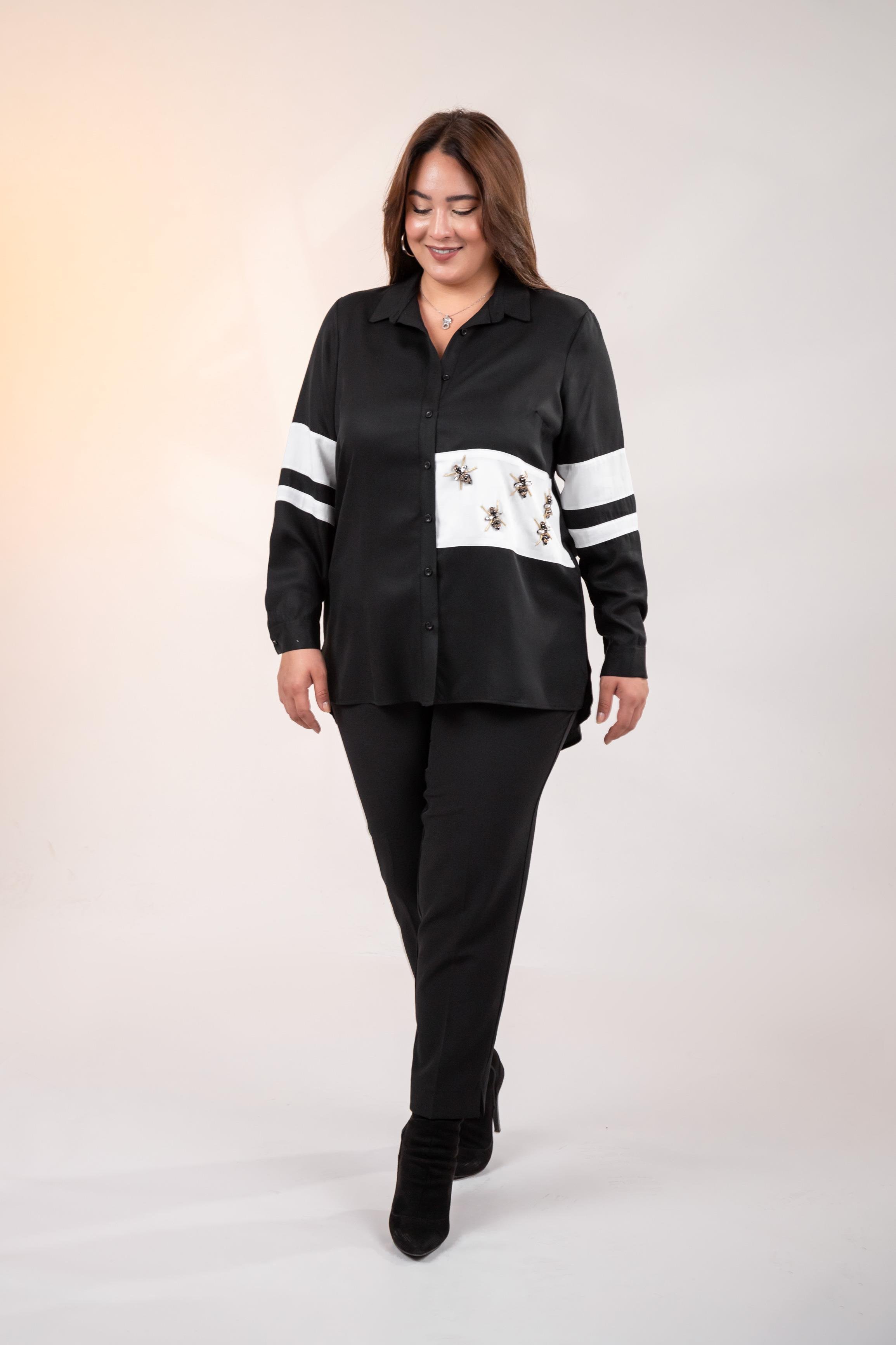 Büyük Beden 1221862 Garnili Gömlek Siyah