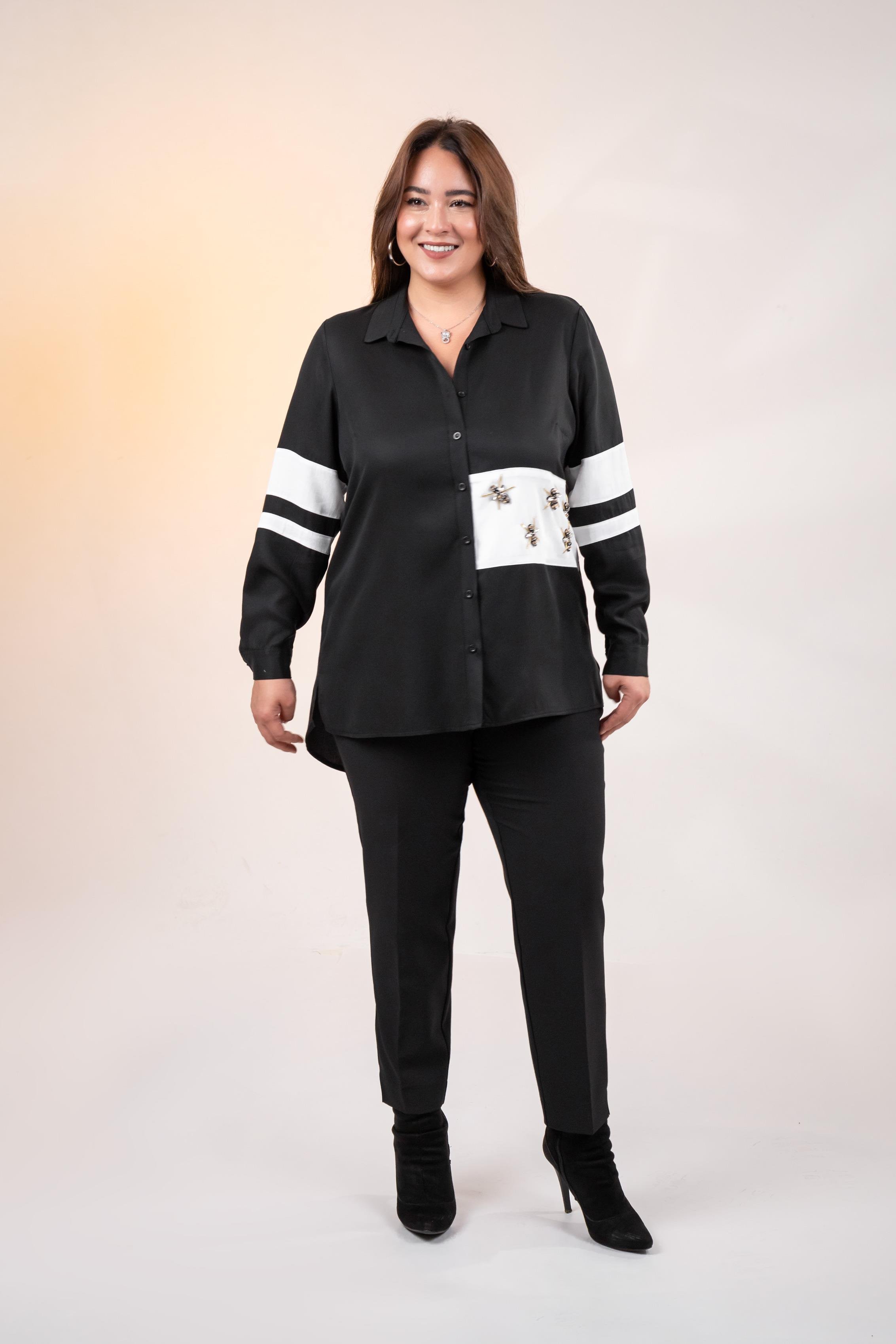 Büyük Beden 1221862 Garnili Gömlek Siyah