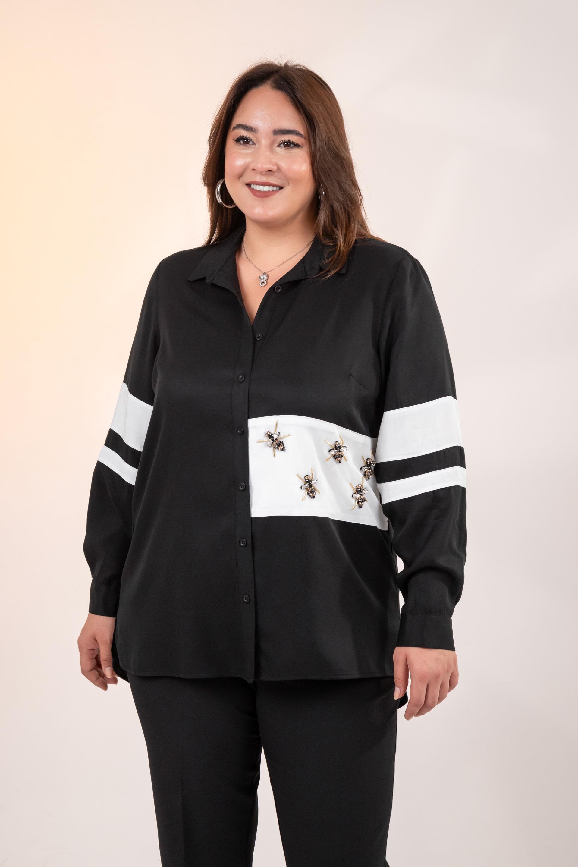 Büyük Beden 1221862 Garnili Gömlek Siyah