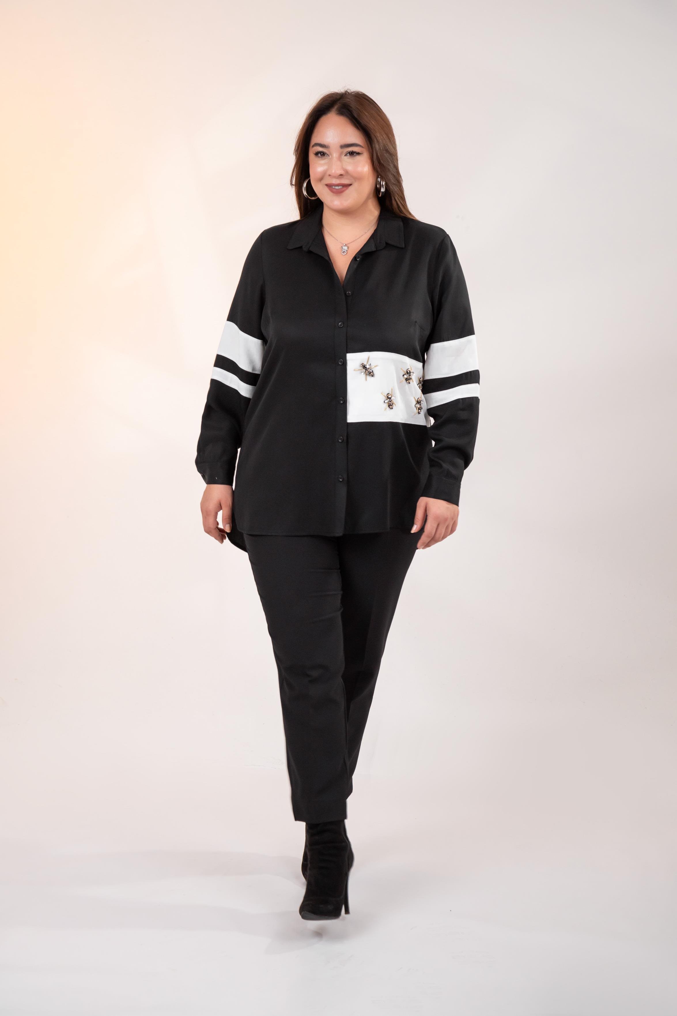 Büyük Beden 1221862 Garnili Gömlek Siyah