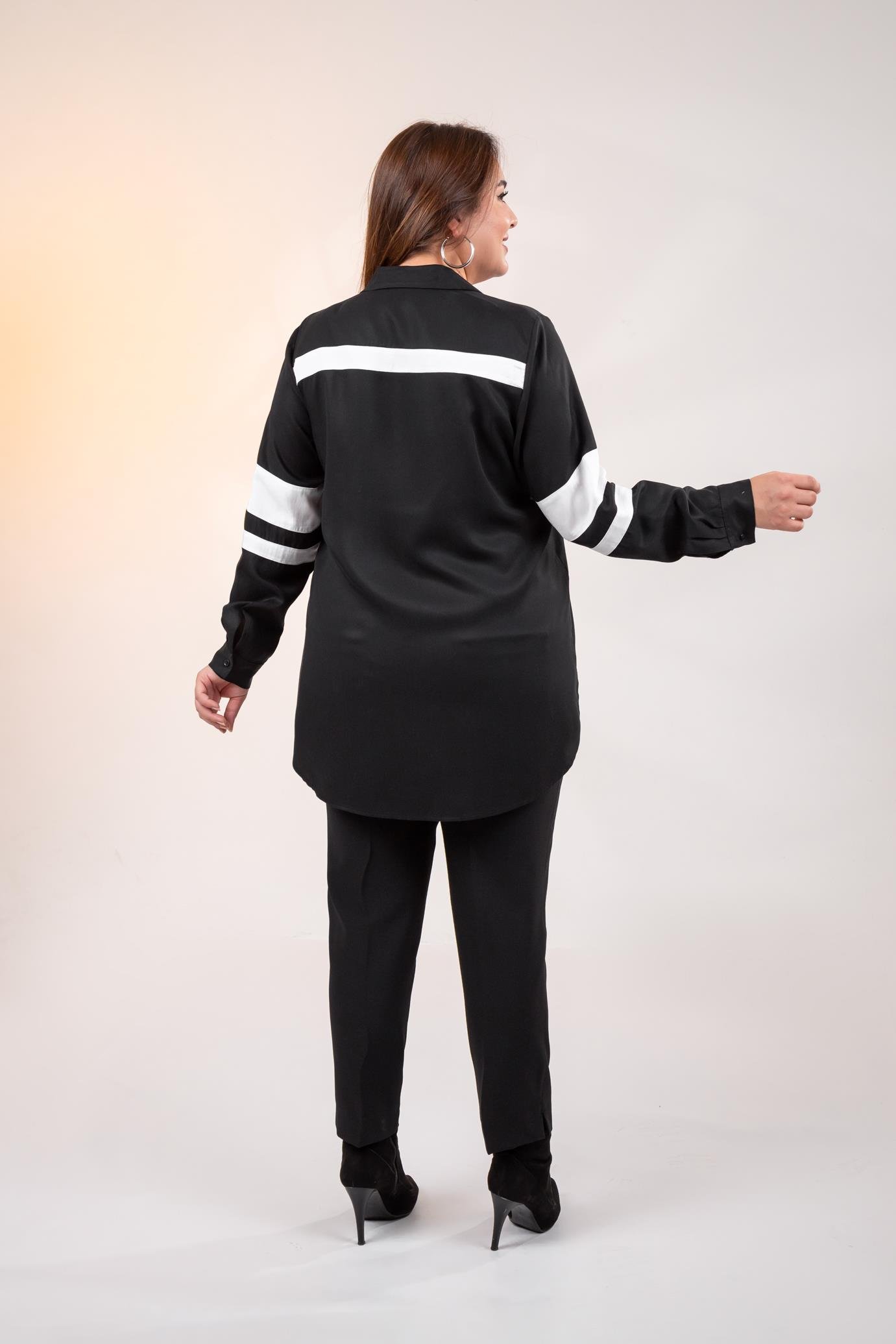 Büyük Beden 1221862 Garnili Gömlek Siyah