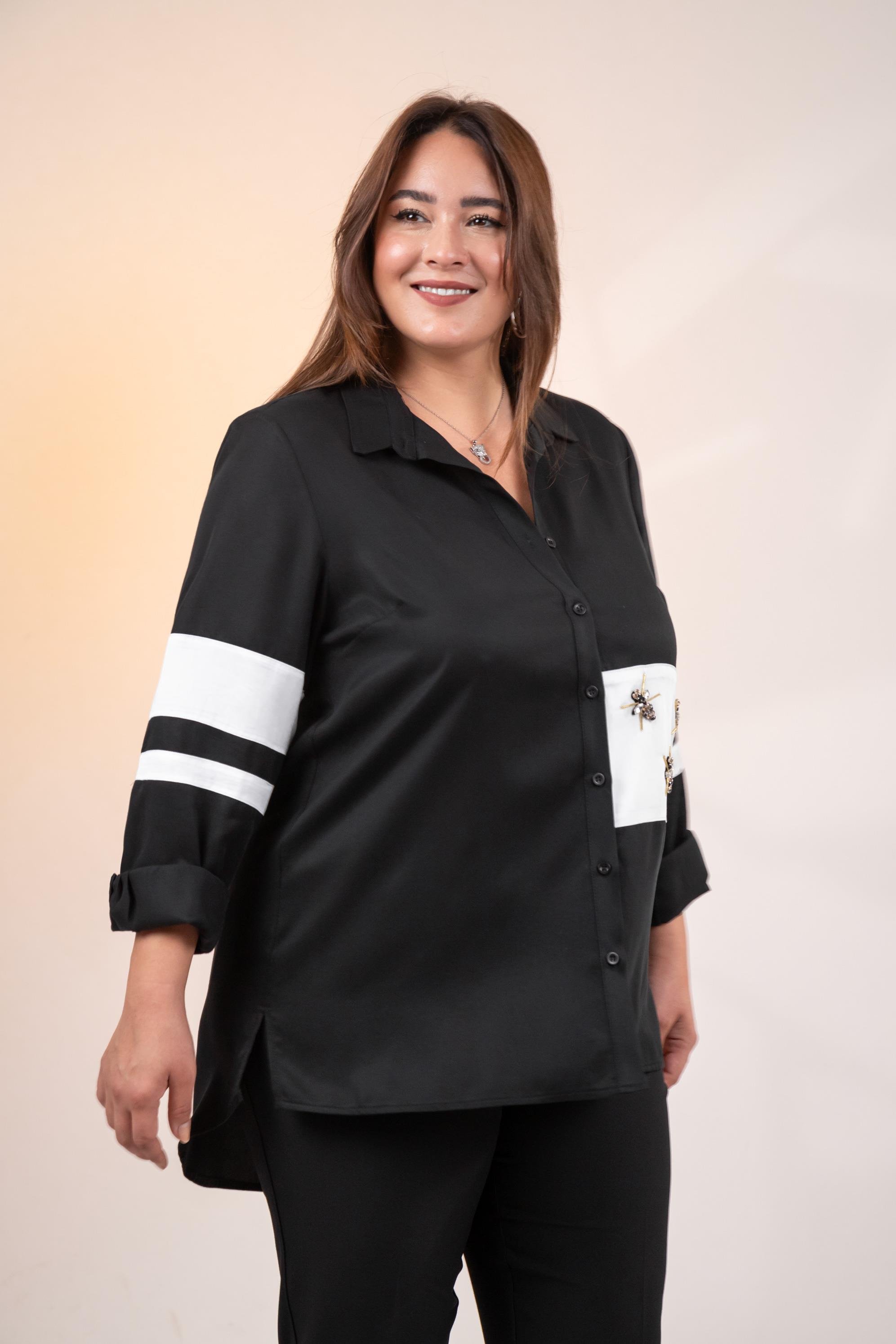 Büyük Beden 1221862 Garnili Gömlek Siyah