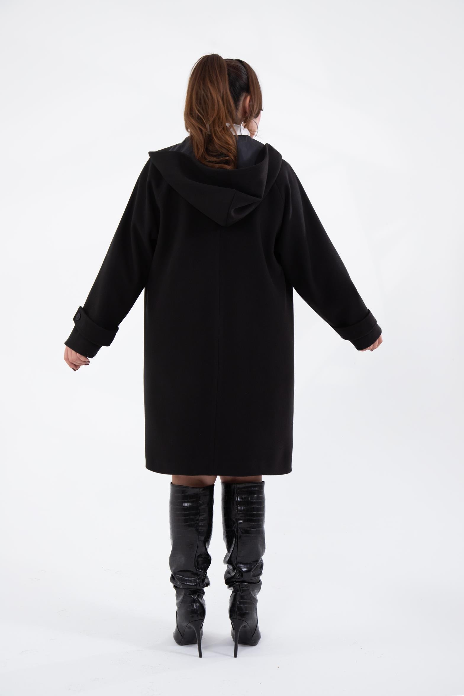 Büyük Beden 122191 Cepli-Düğme Detaylı Kaban Siyah