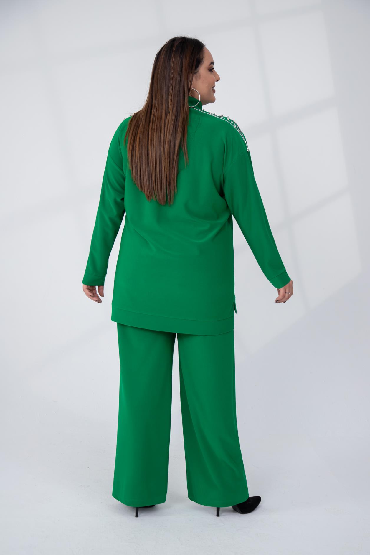 Büyük Beden 122196 Omuzu Taşlı-Fermuarlı Takım  Yeşil