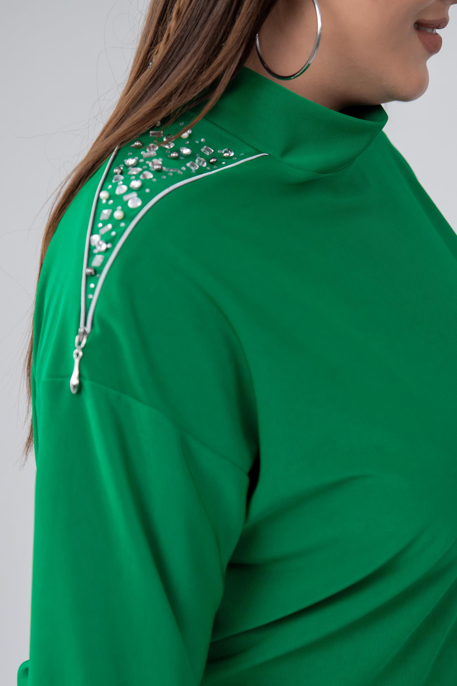 Büyük Beden 122196 Omuzu Taşlı-Fermuarlı Takım  Yeşil