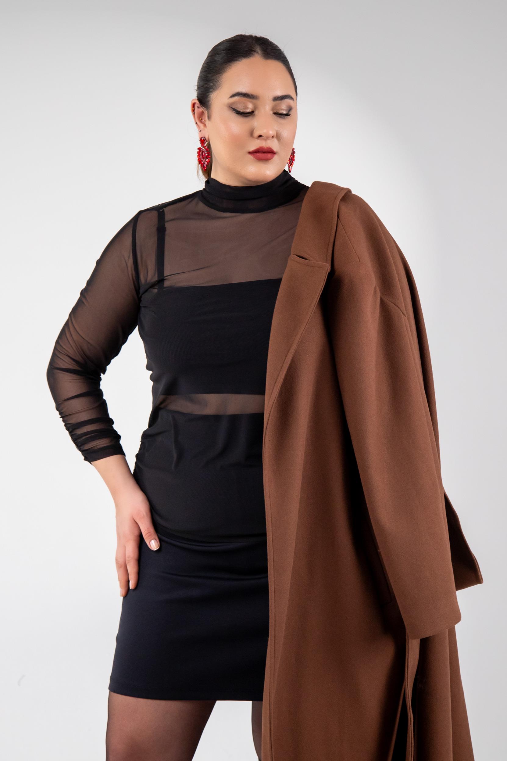 Büyük Beden 122201 Leopar Desenli Bluz  Siyah