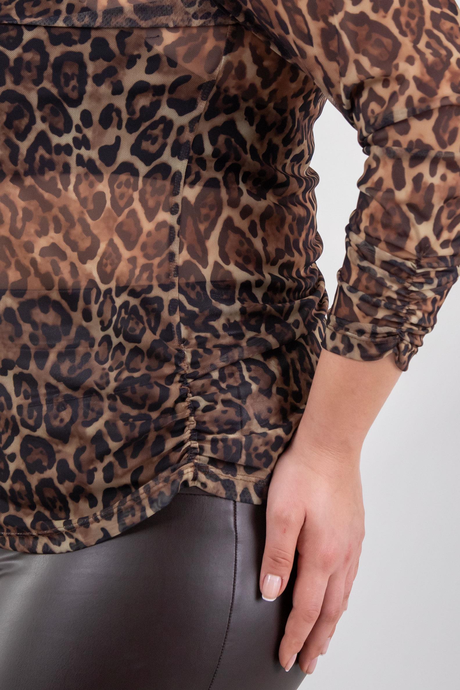 Büyük Beden 122201 Leopar Desenli Bluz  Kahverengi