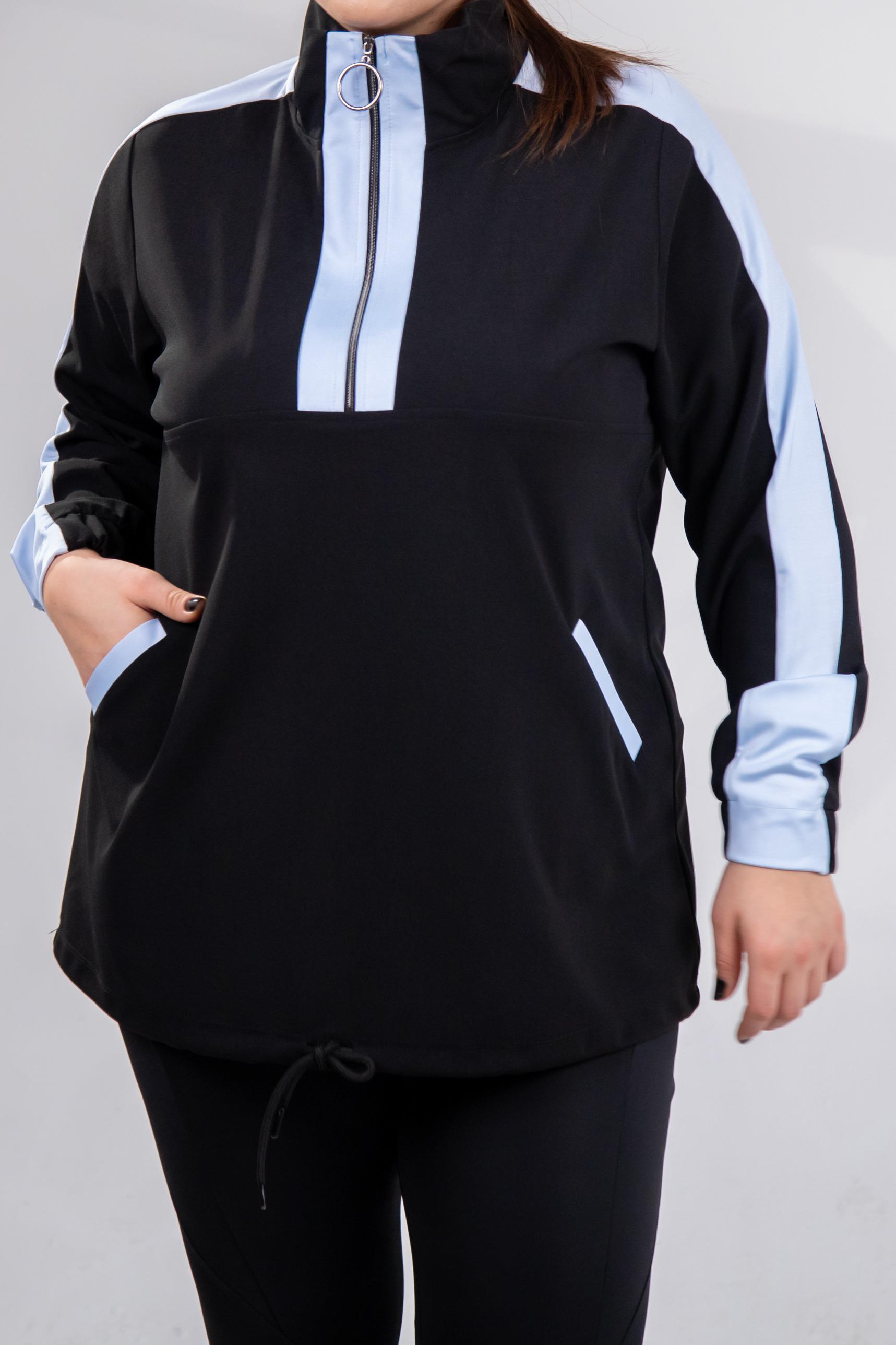 Büyük Beden 12223271 Fermuarlı Saten Garnili  Sweat Mavi