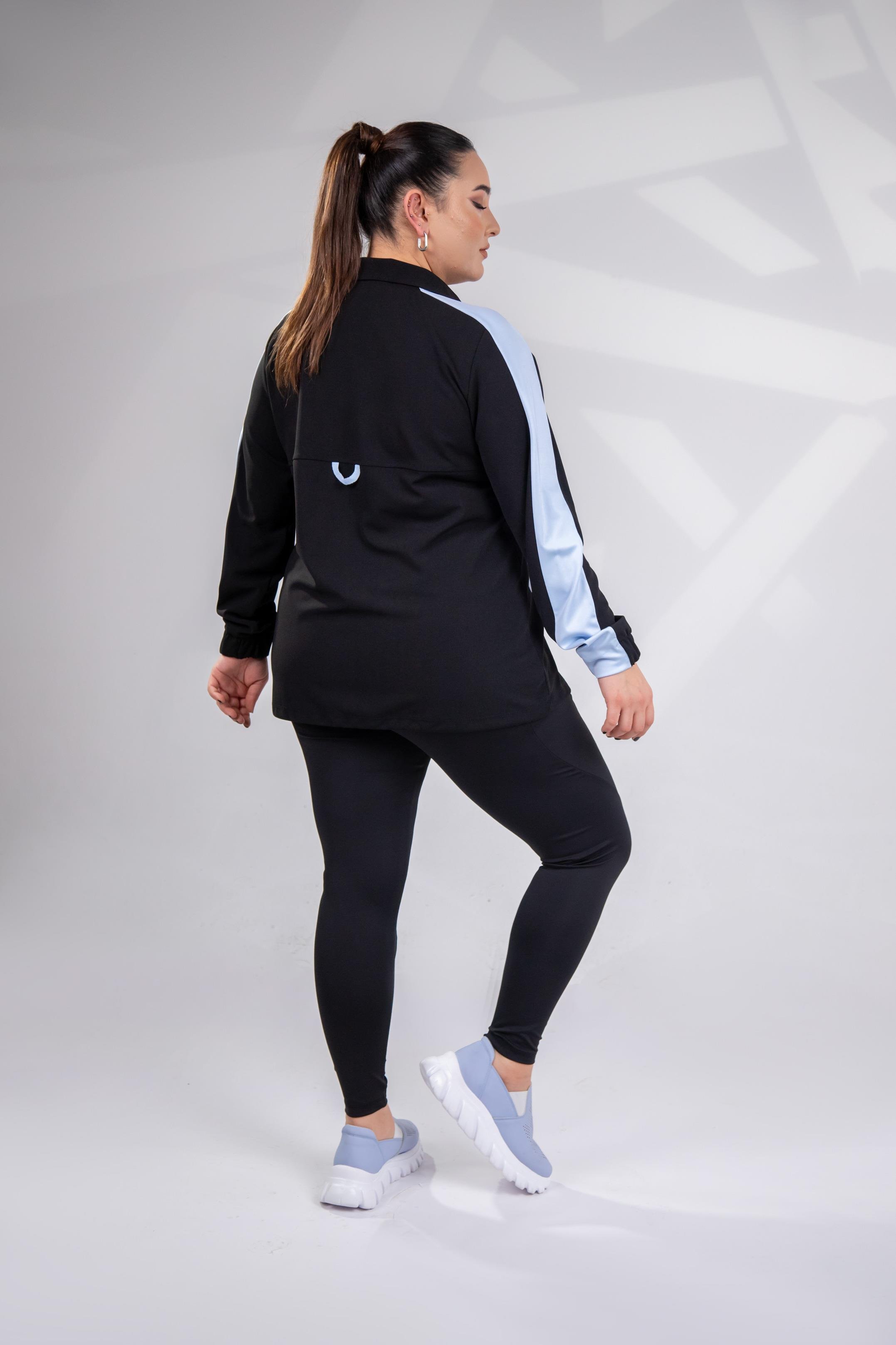 Büyük Beden 12223271 Fermuarlı Saten Garnili  Sweat Mavi