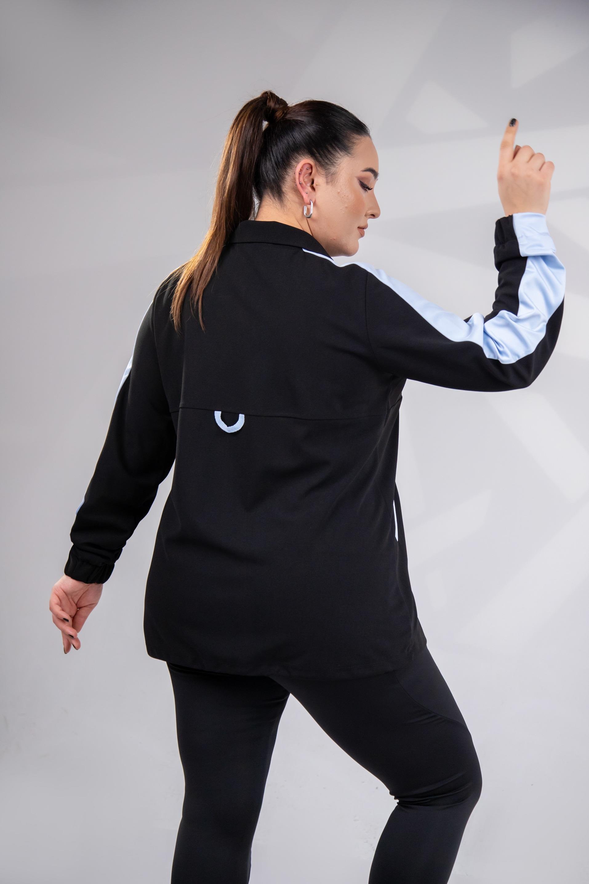 Büyük Beden 12223271 Fermuarlı Saten Garnili  Sweat Mavi