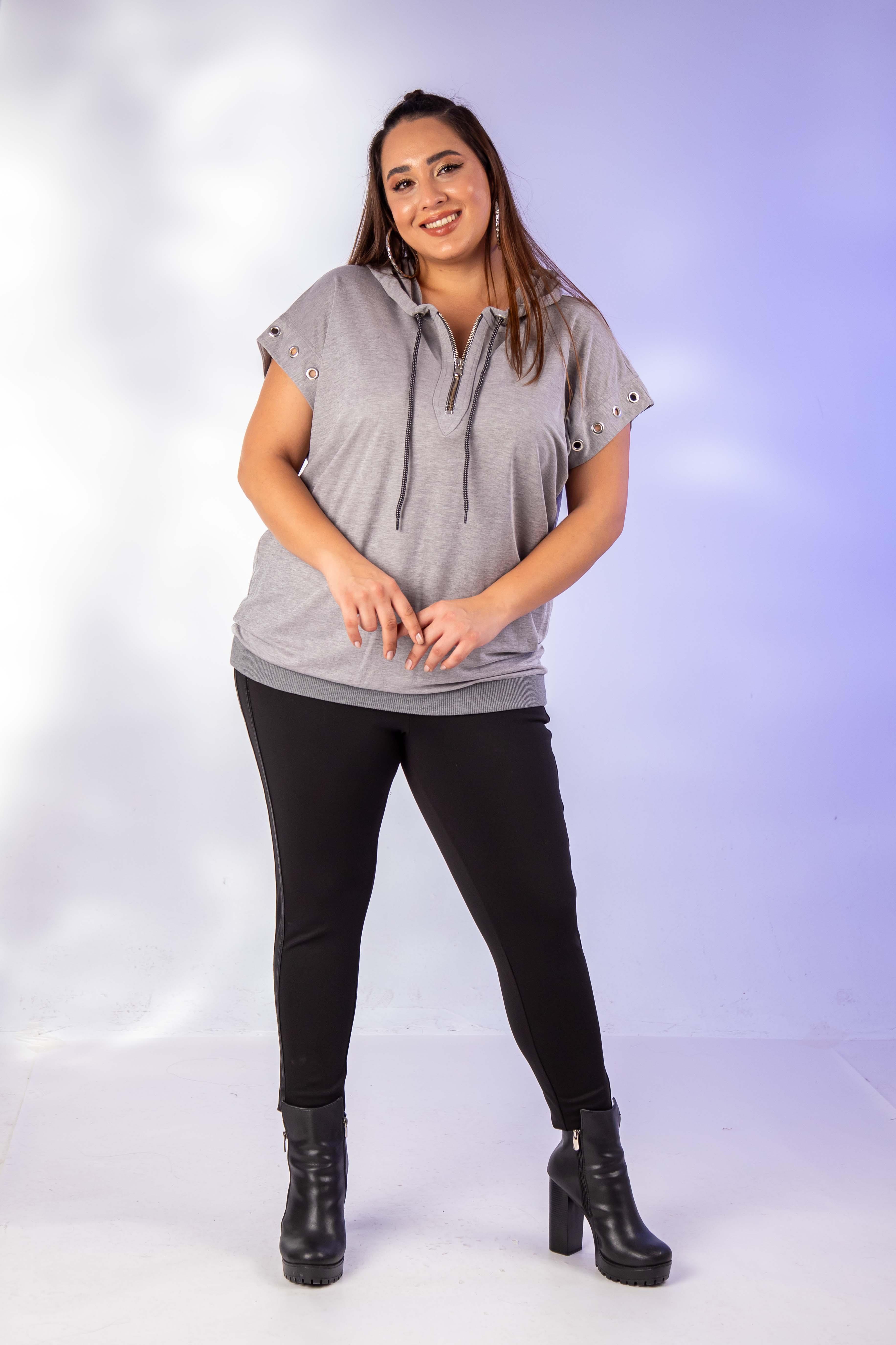 Büyük Beden 12224123 Kuş Gözlü Sweat Grı