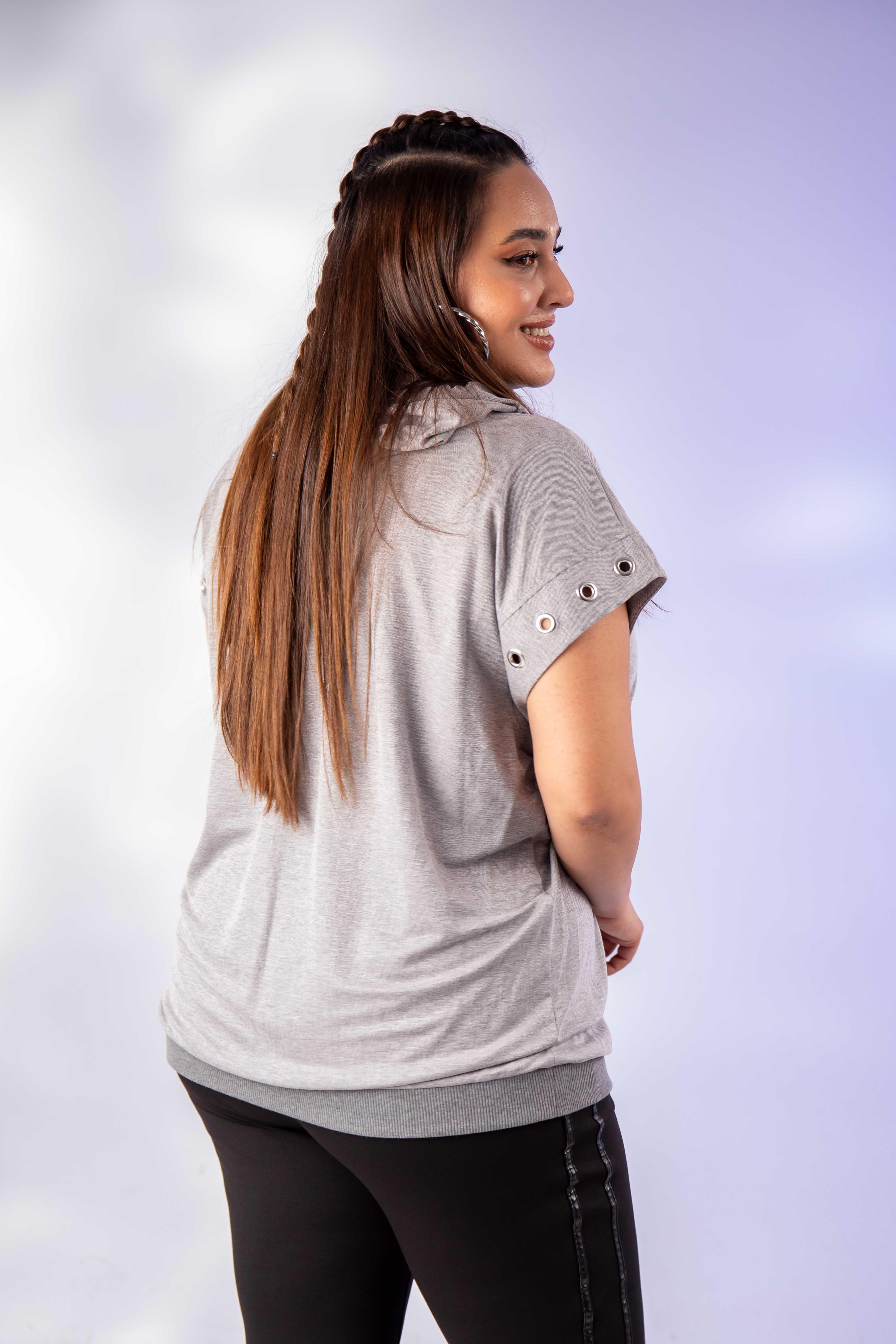 Büyük Beden 12224123 Kuş Gözlü Sweat Grı