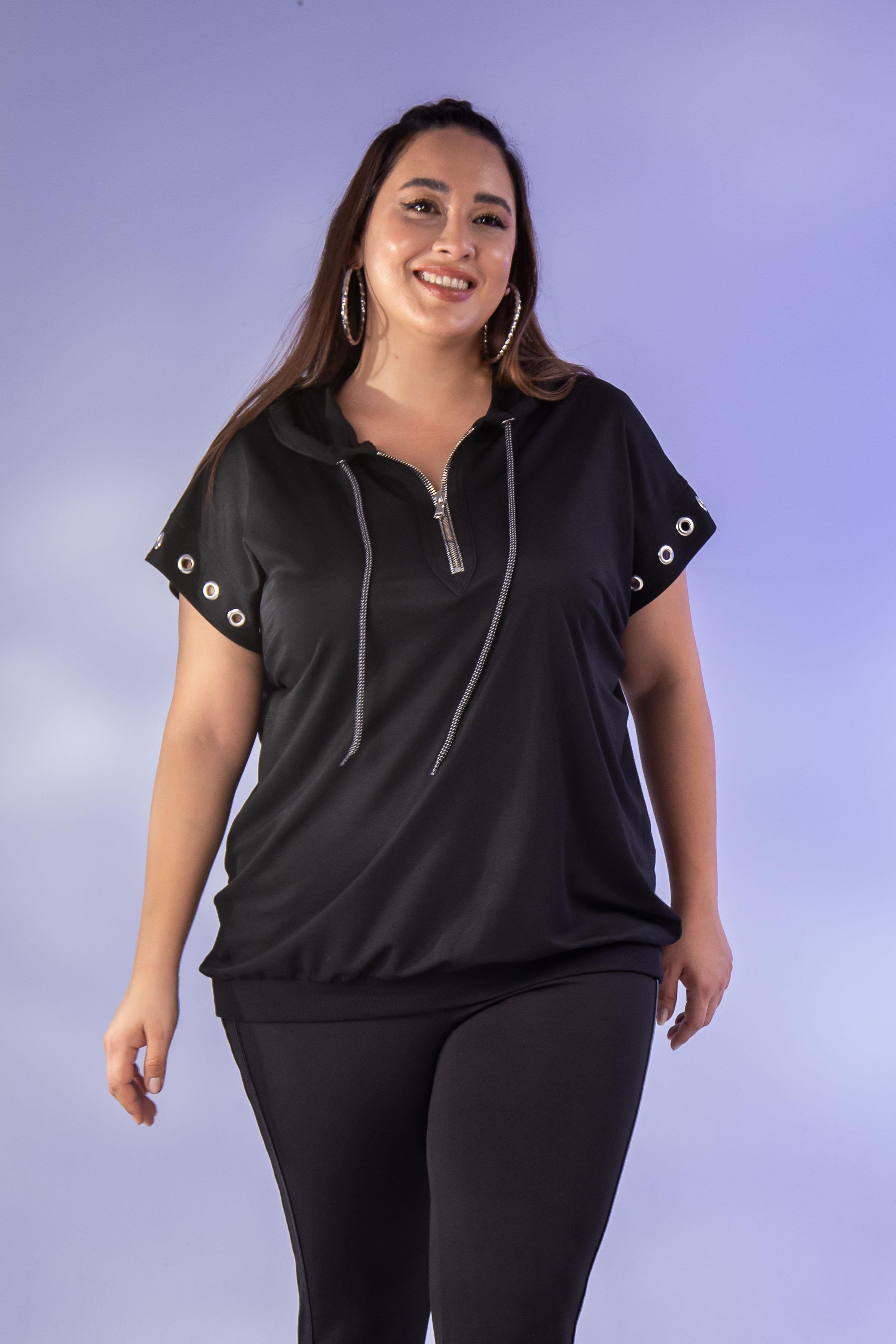 Büyük Beden 12224123 Kuş Gözlü Sweat Siyah