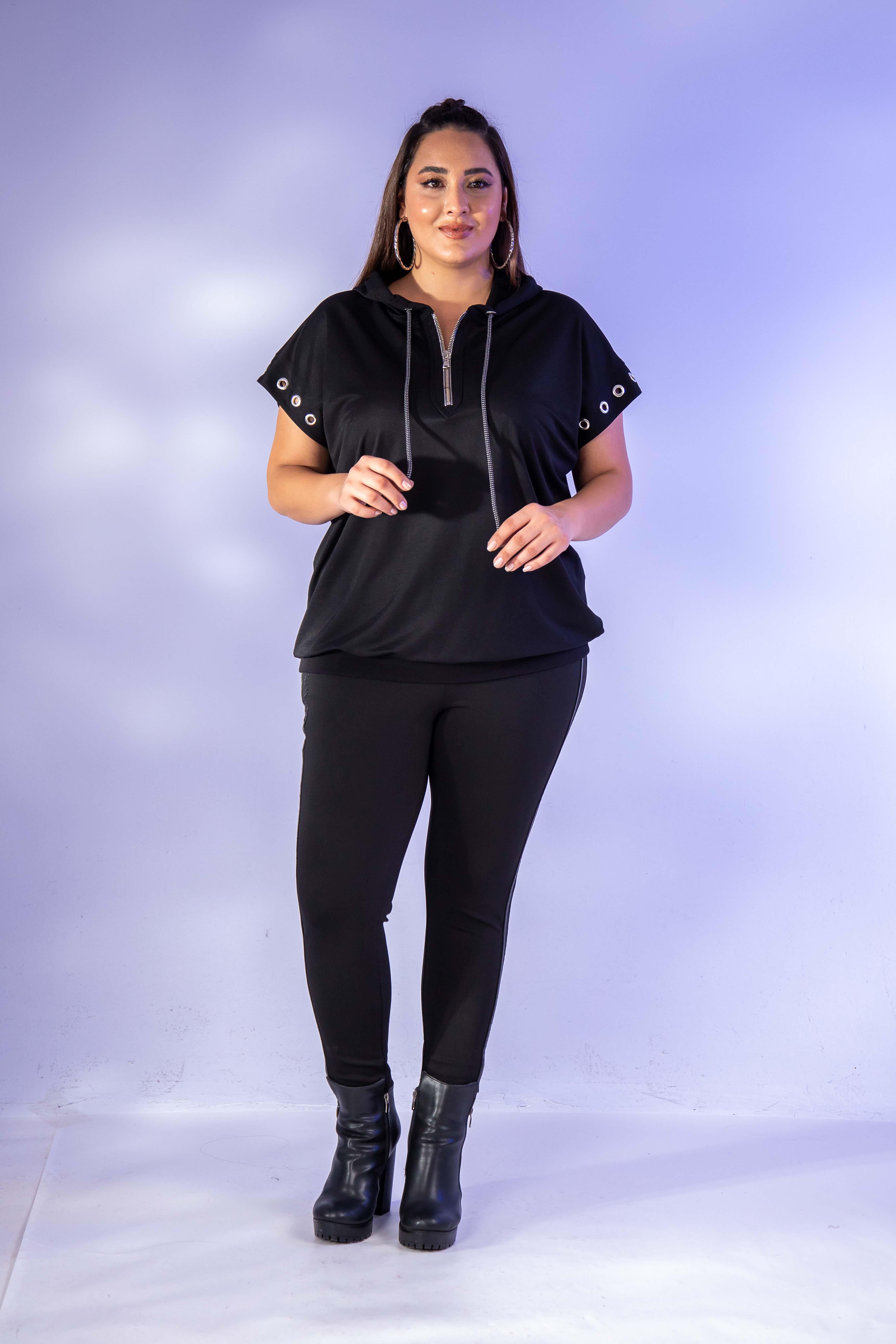 Büyük Beden 12224123 Kuş Gözlü Sweat Siyah