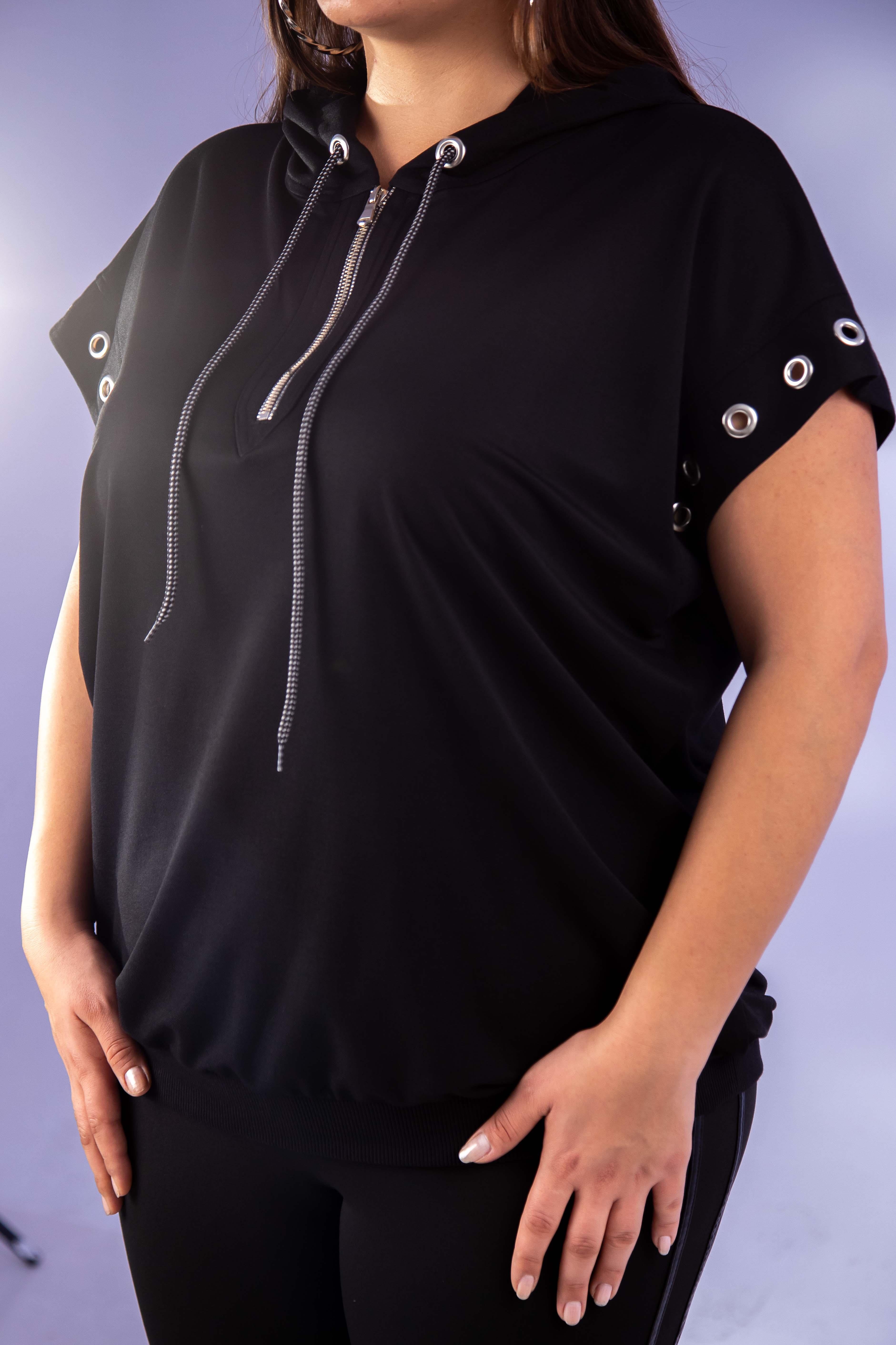 Büyük Beden 12224123 Kuş Gözlü Sweat Siyah