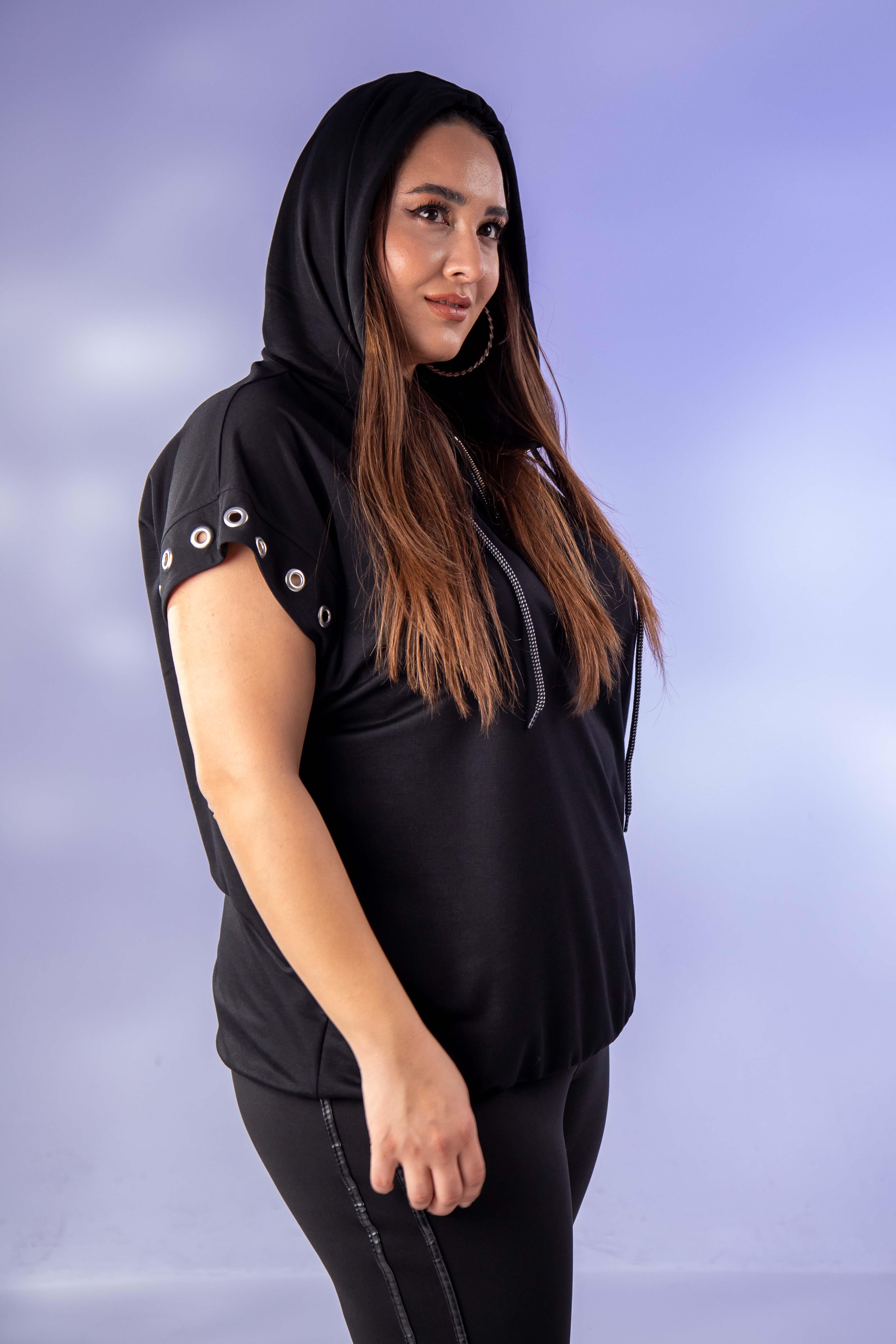 Büyük Beden 12224123 Kuş Gözlü Sweat Siyah