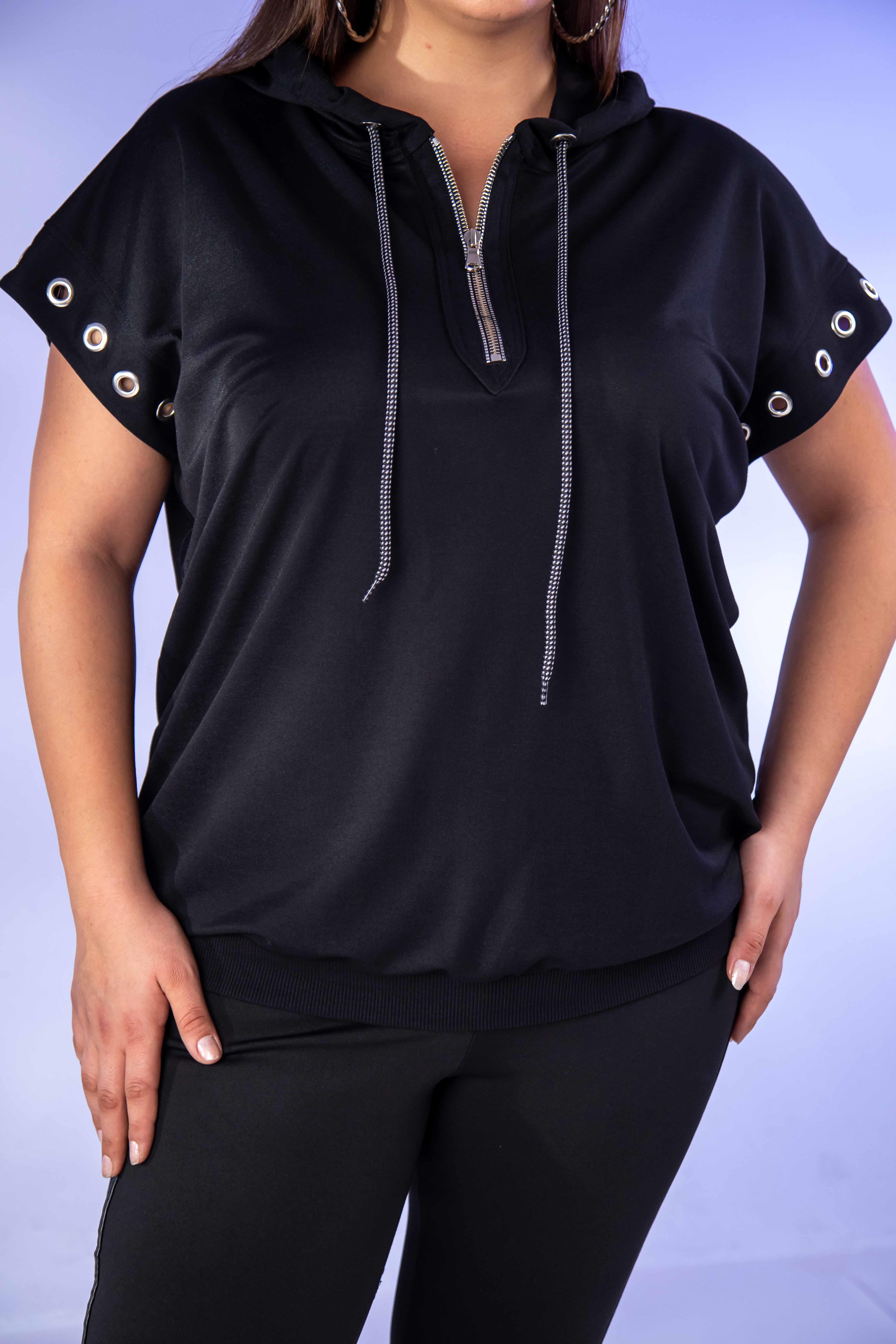 Büyük Beden 12224123 Kuş Gözlü Sweat Siyah