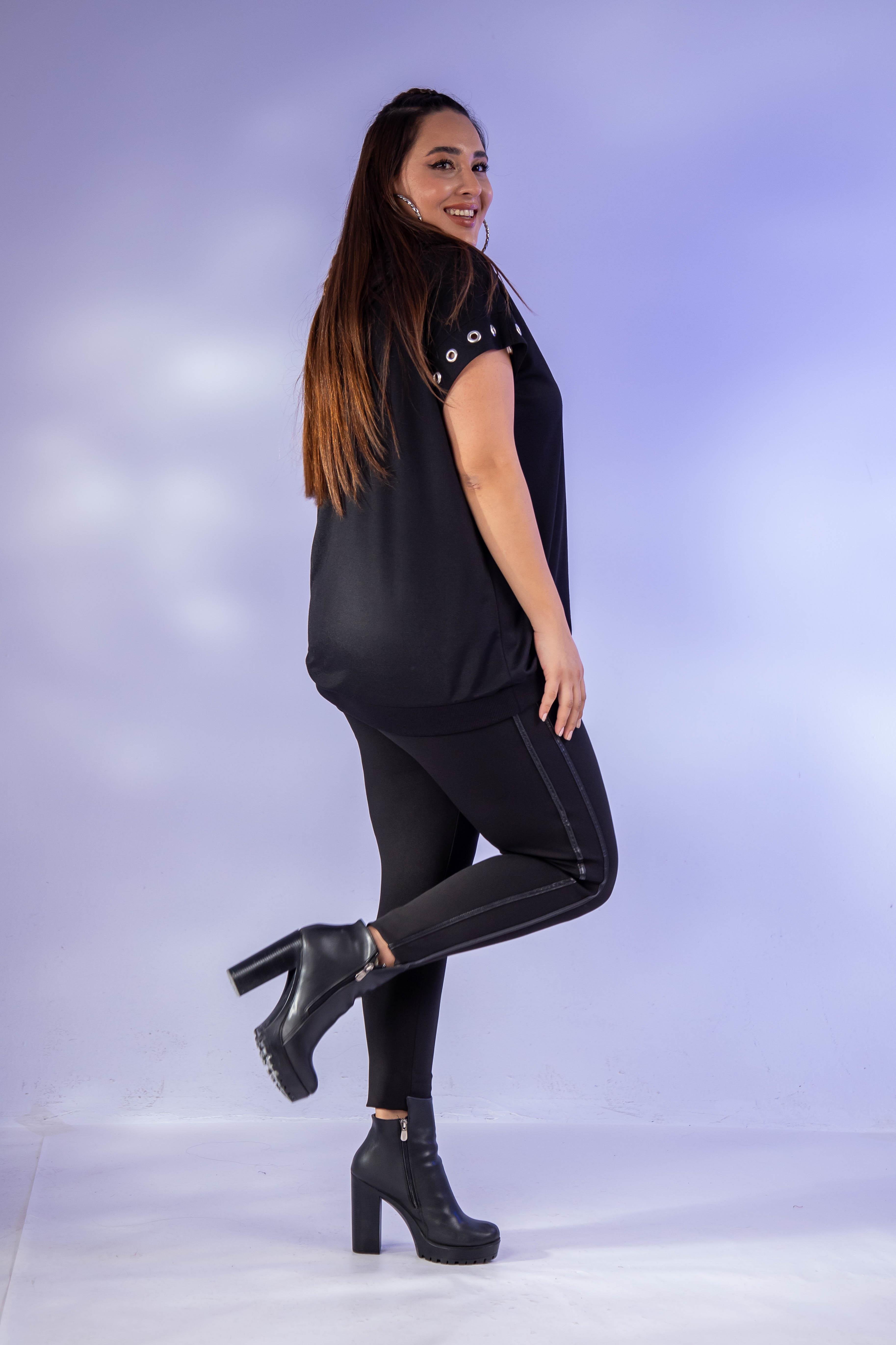 Büyük Beden 12224123 Kuş Gözlü Sweat Siyah