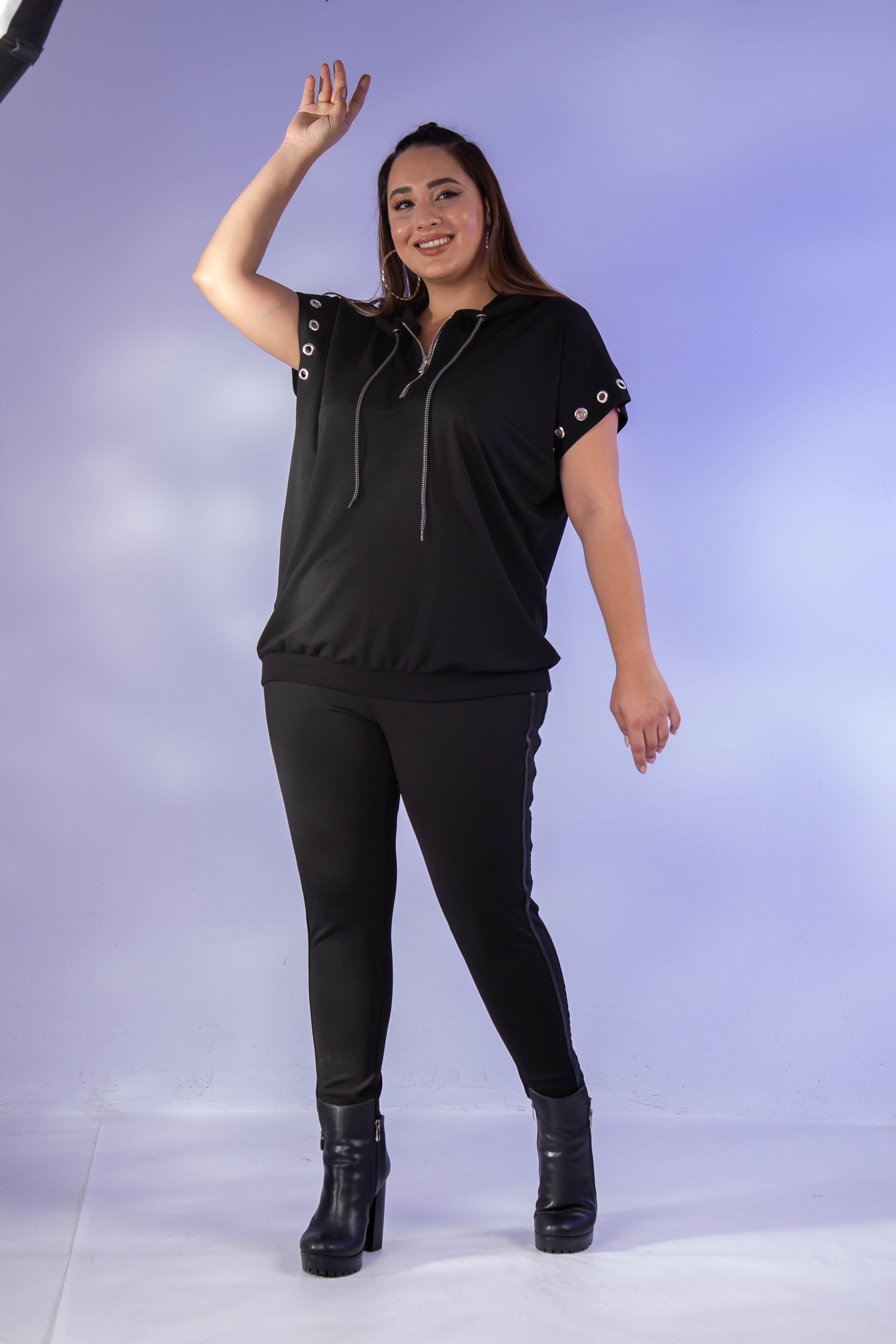 Büyük Beden 12224123 Kuş Gözlü Sweat Siyah